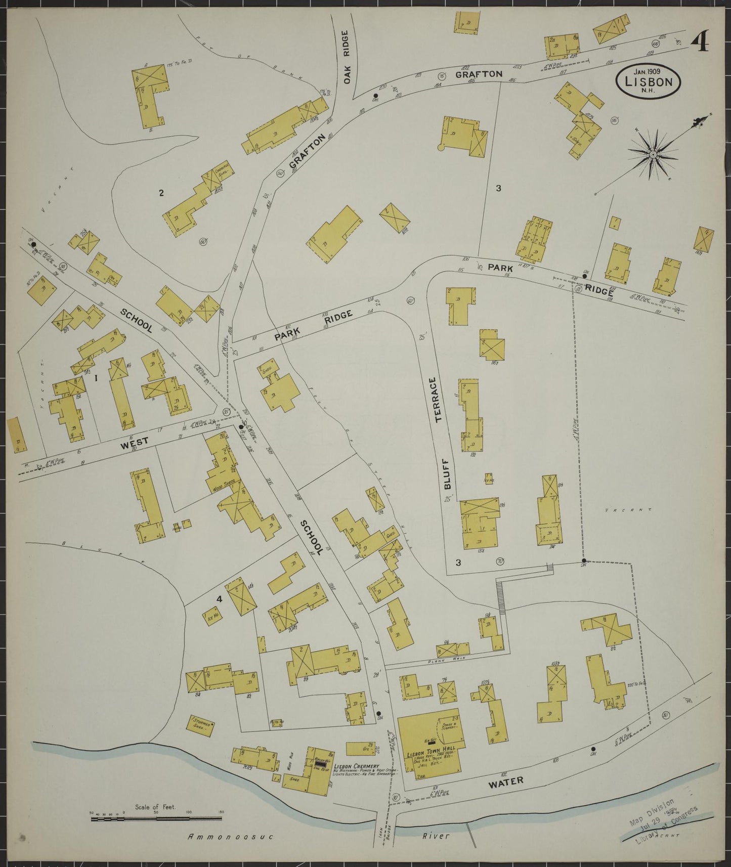 Sanborn Fire Insurance Map from Lisbon, Grafton County, New Hampshire (1909), Sheet #0004 - Historic Sanborn Fire Insurance Map Print, vintage old map wall art, antique decor, genealogy gift, New Hampshire New Hampshire map