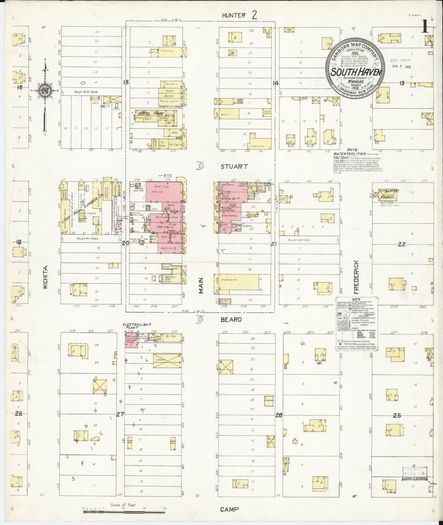 Sanborn Fire Insurance Map from South Haven, Sumner County, Kansas (1912), Sheet #0001 - Historic Sanborn Fire Insurance Map Print, vintage old map wall art, antique decor, genealogy gift, Kansas Kansas map