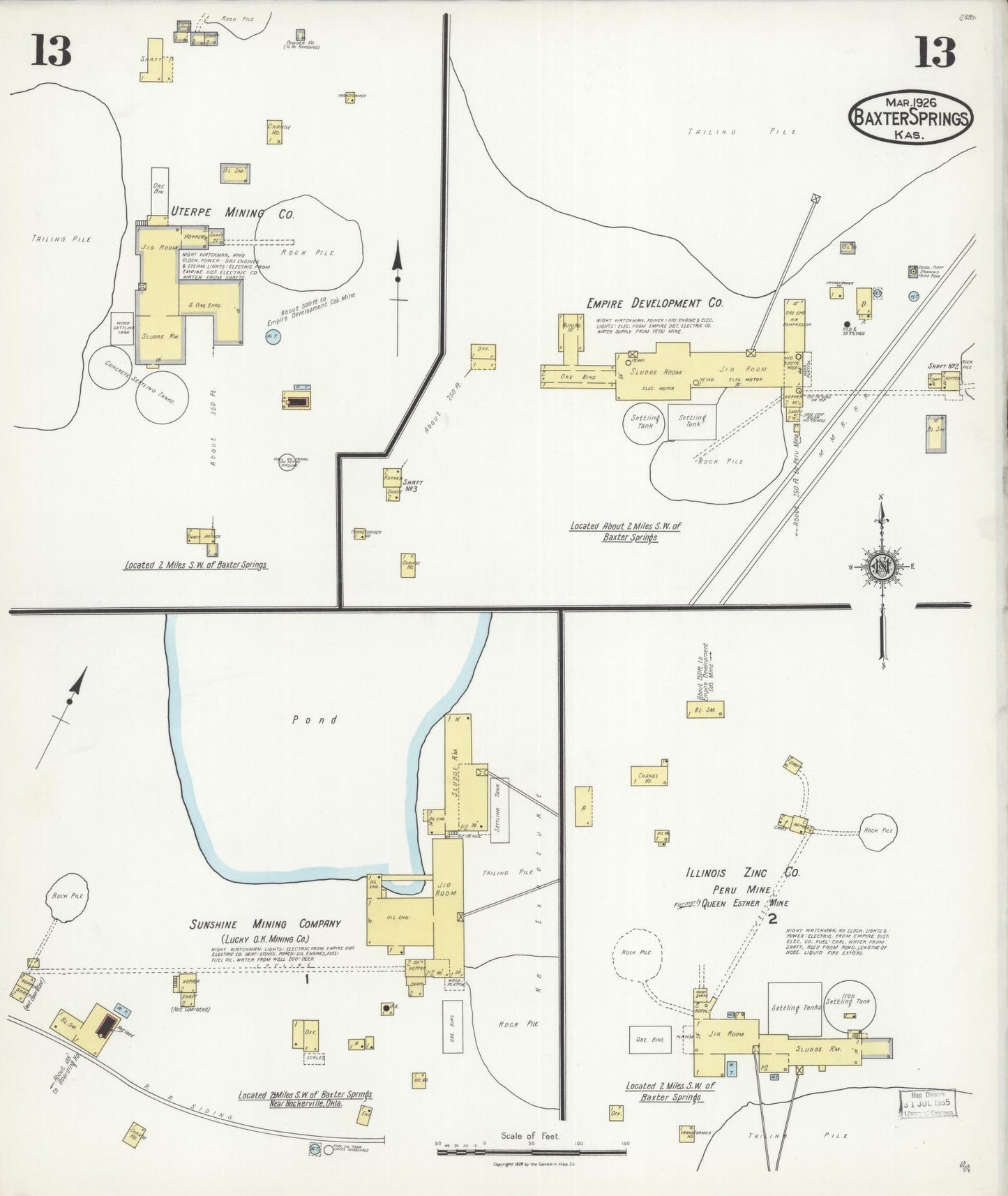 Sanborn Fire Insurance Map from Baxter Springs, Cherokee County, Kansas (1926), Sheet #0013 - Historic Sanborn Fire Insurance Map Print, vintage old map wall art, antique decor, genealogy gift, Kansas Kansas map