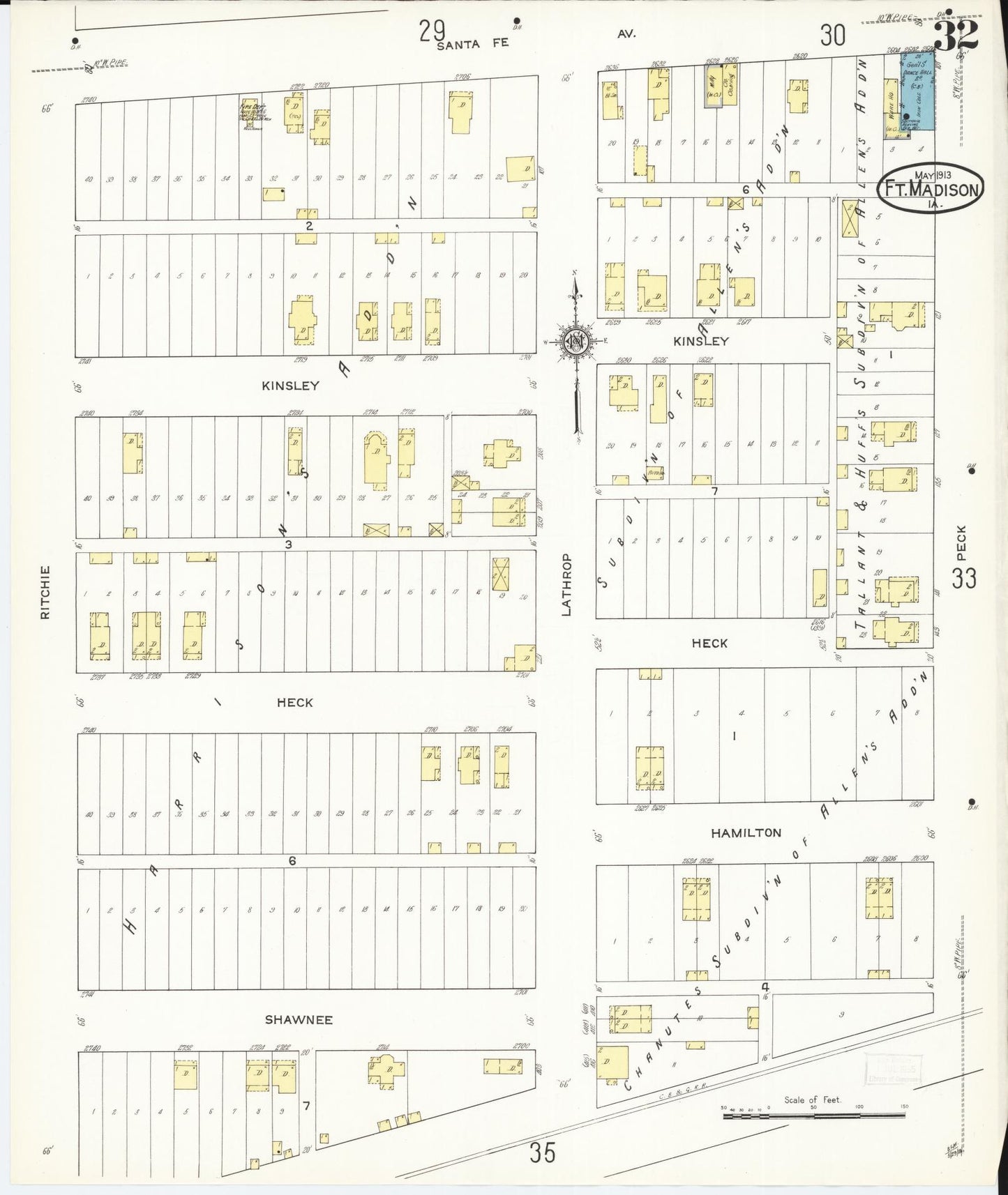 Sanborn Fire Insurance Map from Fort Madison, Lee County, Iowa (1913), Sheet #0032 - Historic Sanborn Fire Insurance Map Print, vintage old map wall art