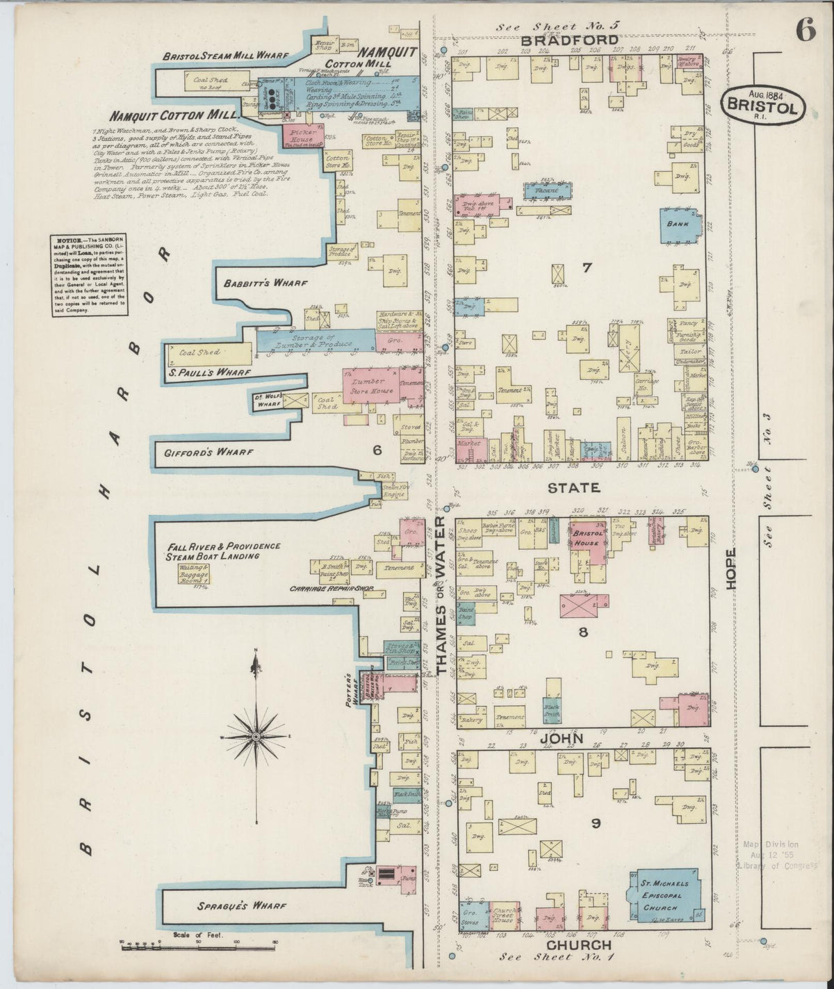 Sanborn Fire Insurance Map from Bristol, Bristol County, Rhode Island (1884), Sheet #0006 - Complete Map Set gallery image, historic Sanborn map, vintage wall art, Rhode Island Rhode Island