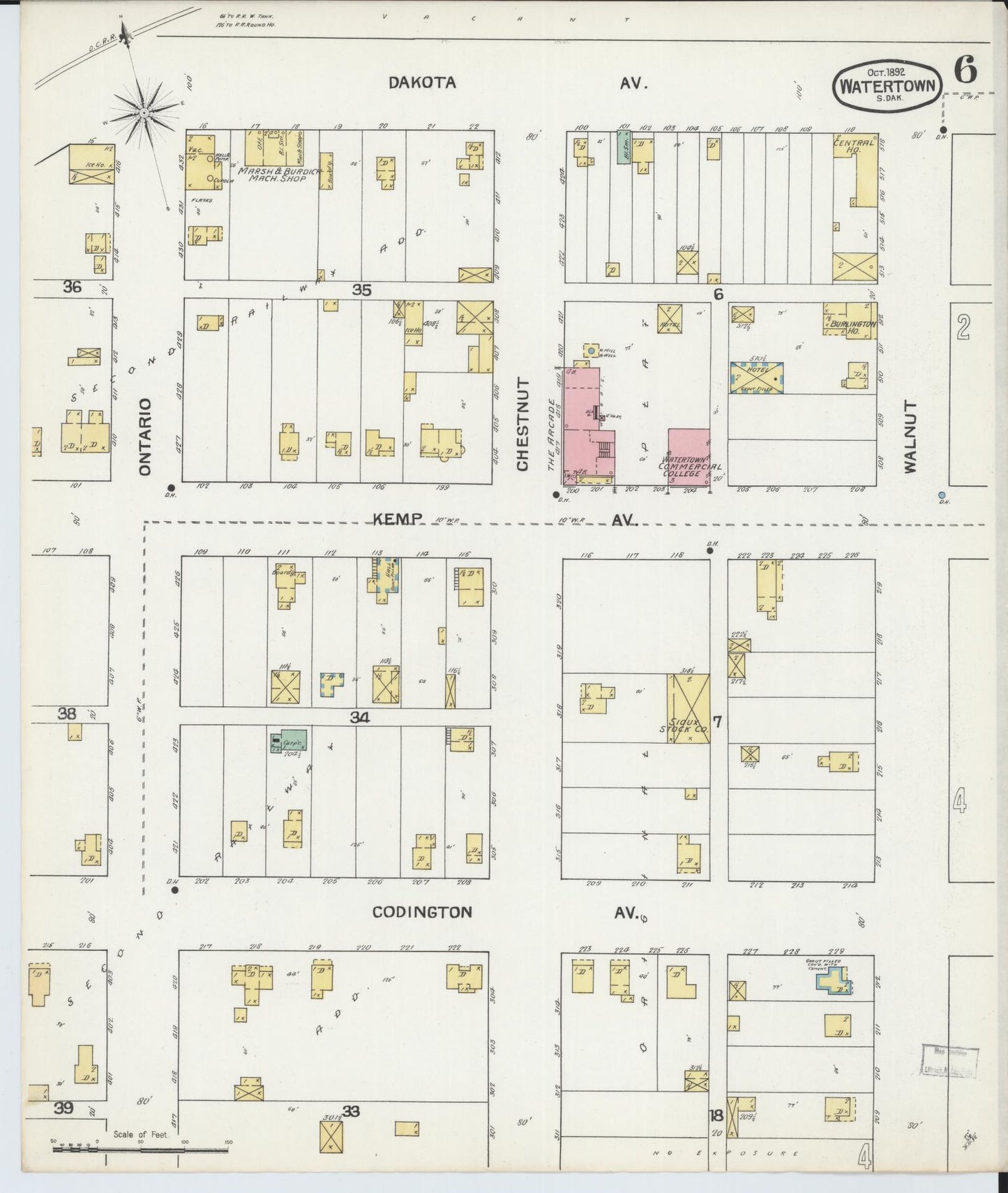 Sanborn Fire Insurance Map from Watertown, Codington County, South Dakota (1892), Sheet #0006 - Historic Sanborn Fire Insurance Map Print, vintage old map wall art, antique decor, genealogy gift, South Dakota South Dakota map