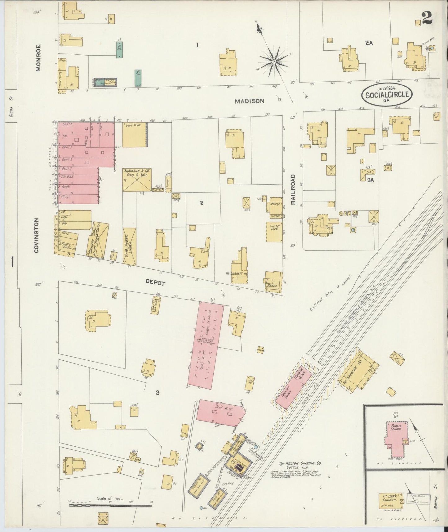Sanborn Fire Insurance Map from Social Circle, Walton County, Georgia (1904), Sheet #0002 - Complete Map Set gallery image, historic Sanborn map, vintage wall art, Georgia Georgia
