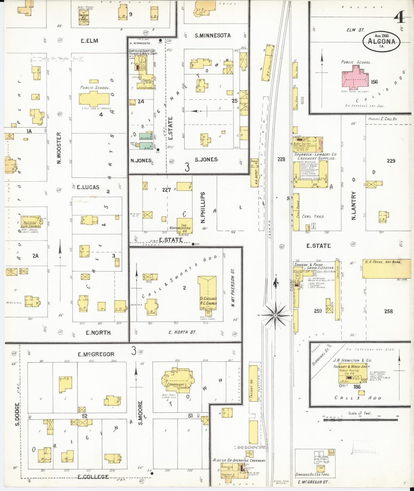 Sanborn Fire Insurance Map from Algona, Kossuth County, Iowa (1900), Sheet #0004 - Historic Sanborn Fire Insurance Map Print