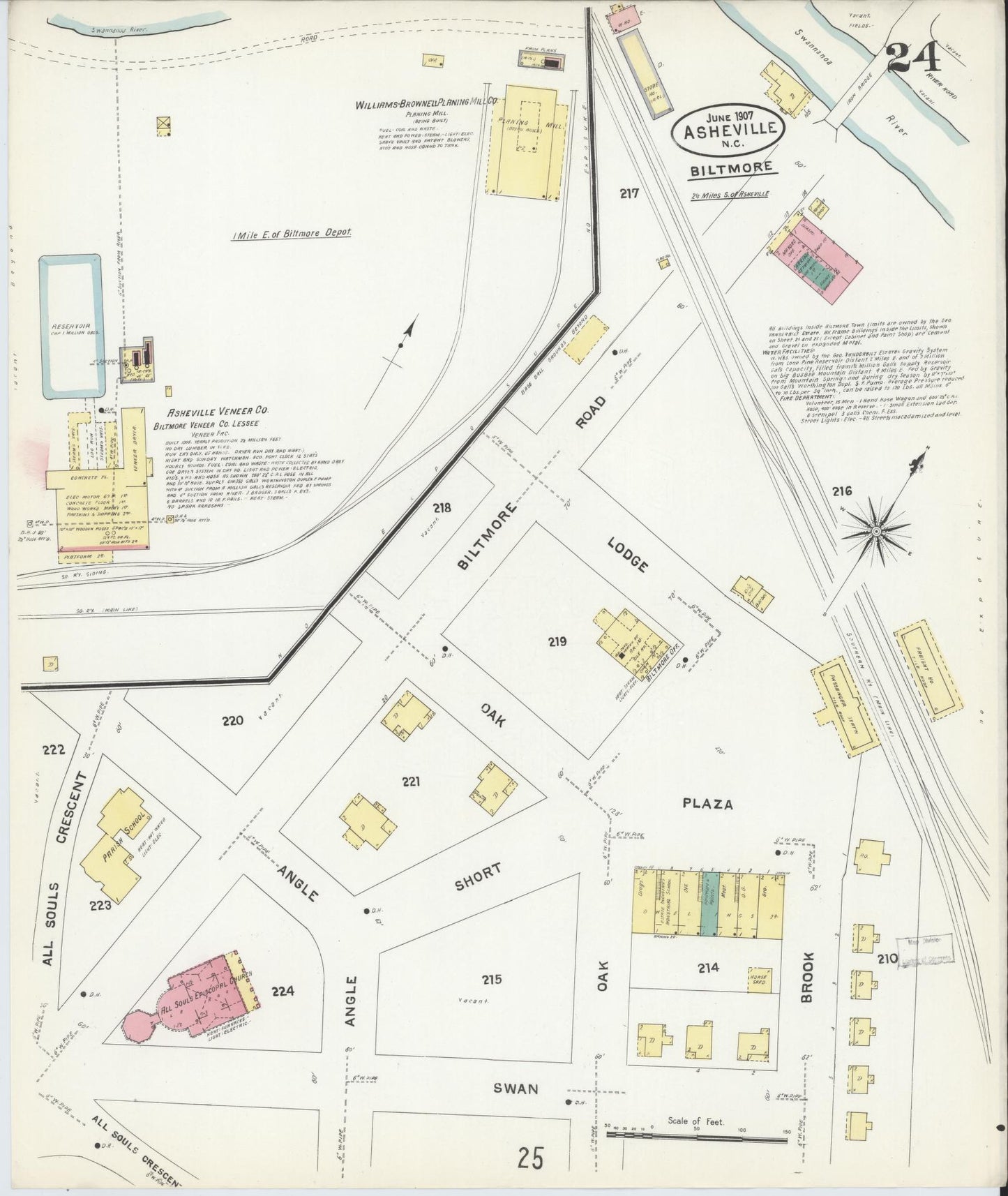 Sanborn Fire Insurance Map from Asheville, Buncombe County, North Carolina (1907), Sheet #0024 - Historic Sanborn Fire Insurance Map Print, vintage old map wall art, antique decor, genealogy gift, North Carolina North Carolina map