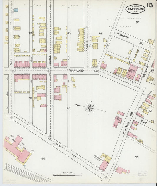 Allegany, Maryland - 1892 - Sanborn Fire Insurance Map, Sheet #0015 - Historic Sanborn Fire Insurance Map Print, Allegany Maryland 1892 0015 vintage old map wall art
