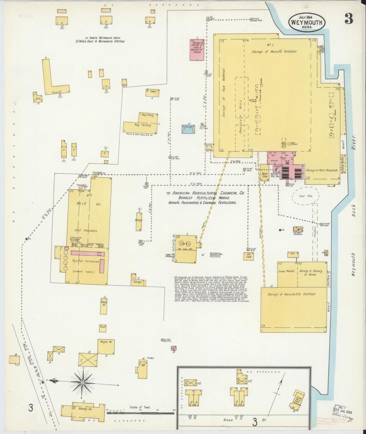 Sanborn Fire Insurance Map from Weymouth, Norfolk County, Massachusetts (1904), Sheet #0003 - Historic Sanborn Fire Insurance Map Print, vintage old map wall art, antique decor, genealogy gift, Massachusetts Massachusetts map