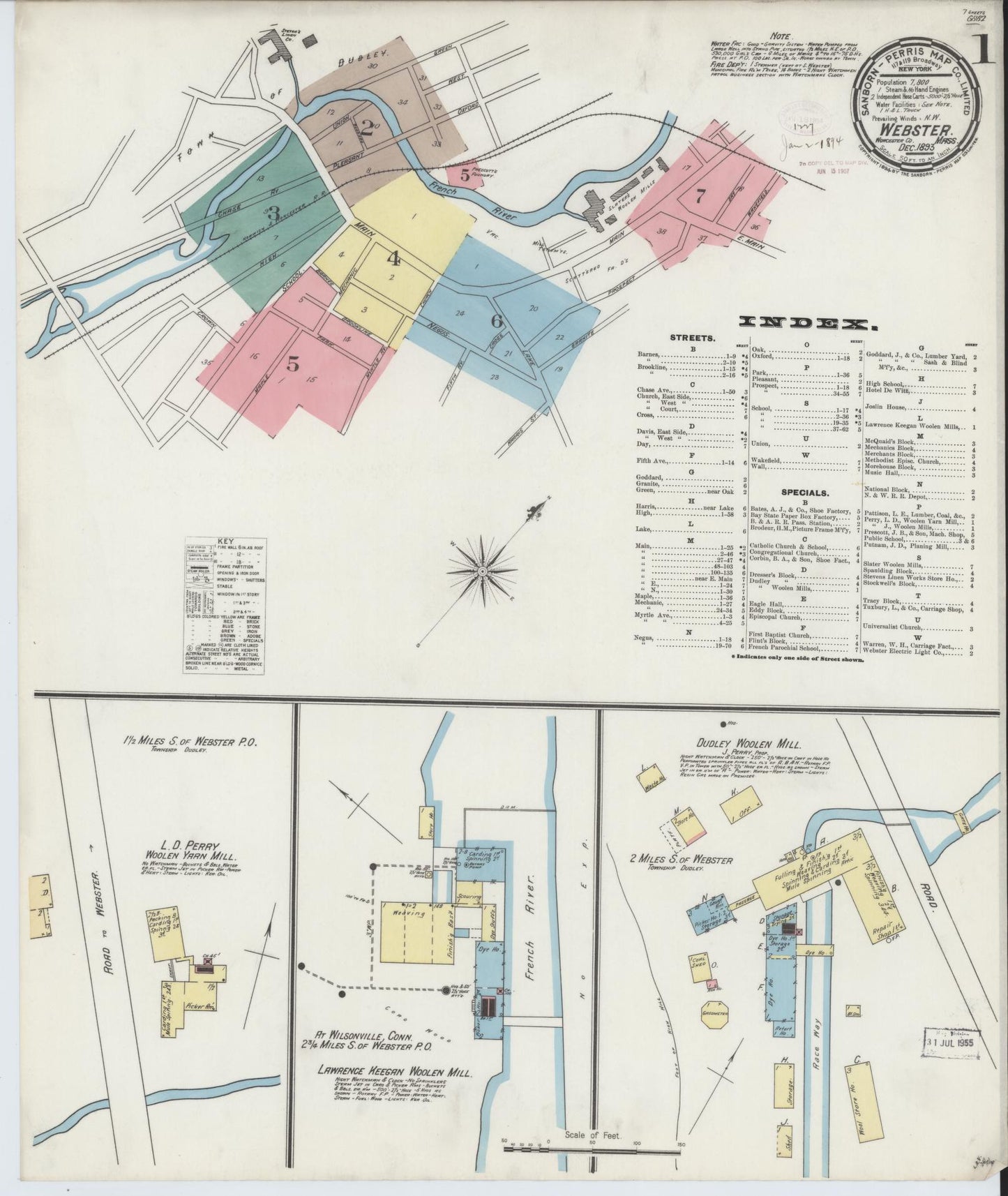 Sanborn Fire Insurance Map from Webster, Worcester County, Massachusetts (1893), Sheet #0001 - Historic Sanborn Fire Insurance Map Print, vintage old map wall art, antique decor, genealogy gift, Massachusetts Massachusetts map
