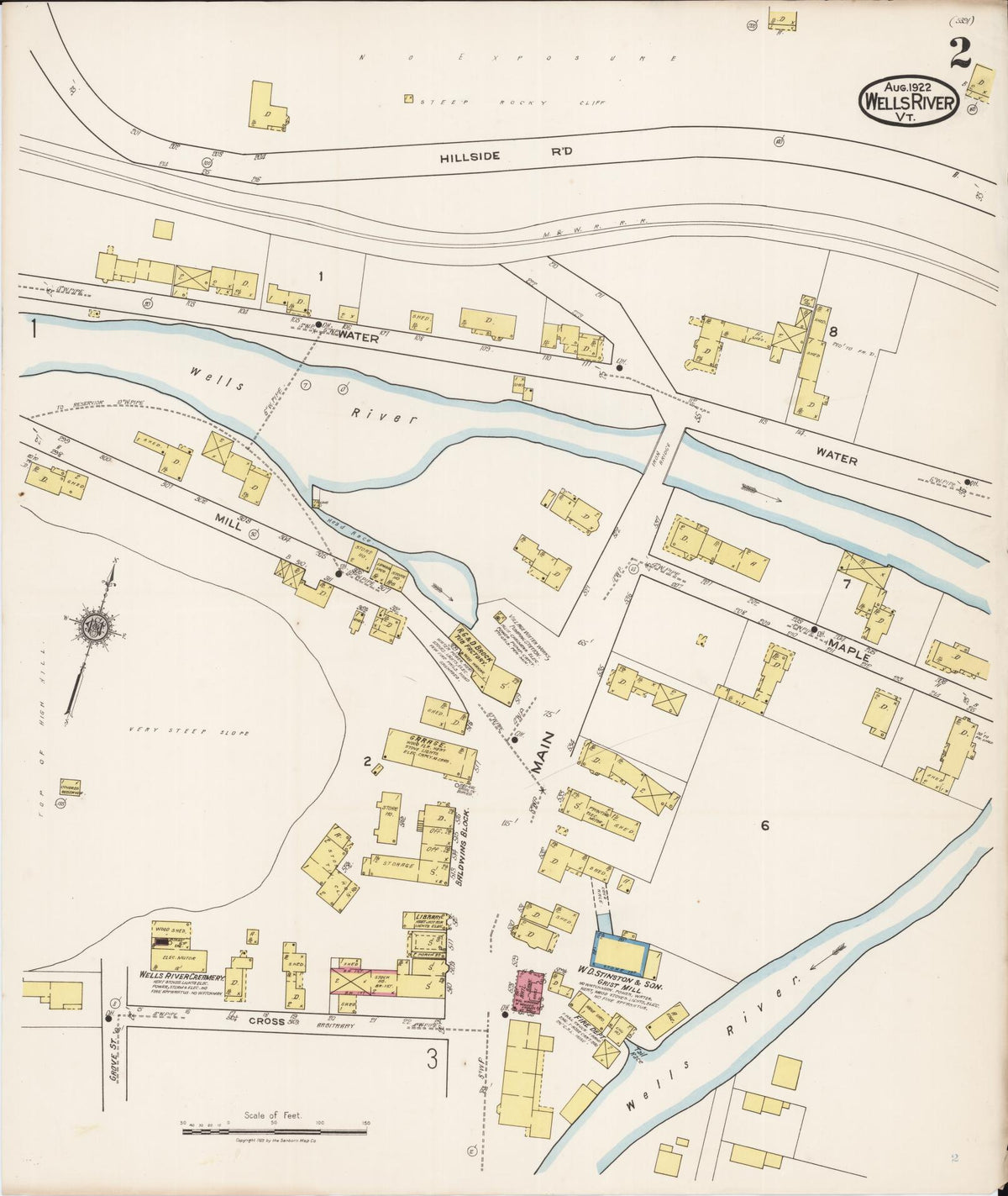 Sanborn Fire Insurance Map from Wells River, Orange County, Vermont (1922), Sheet #0002 - Historic Sanborn Fire Insurance Map Print, vintage old map wall art, antique decor, genealogy gift, Vermont Vermont map