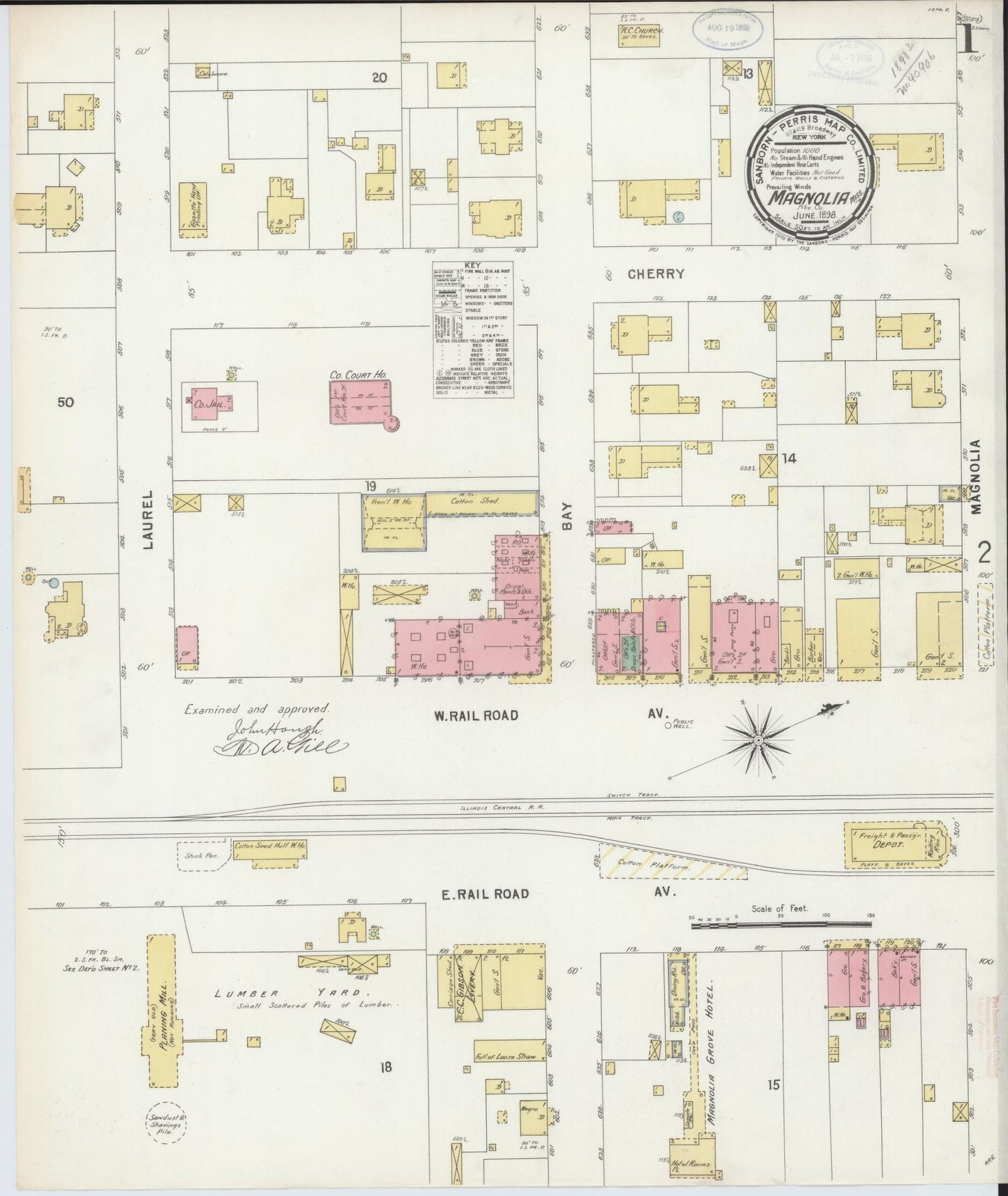 Sanborn Fire Insurance Map from Magnolia, Pike County, Mississippi (1898), Sheet #0001 - Historic Sanborn Fire Insurance Map Print, vintage old map wall art, antique decor, genealogy gift, Mississippi Mississippi map