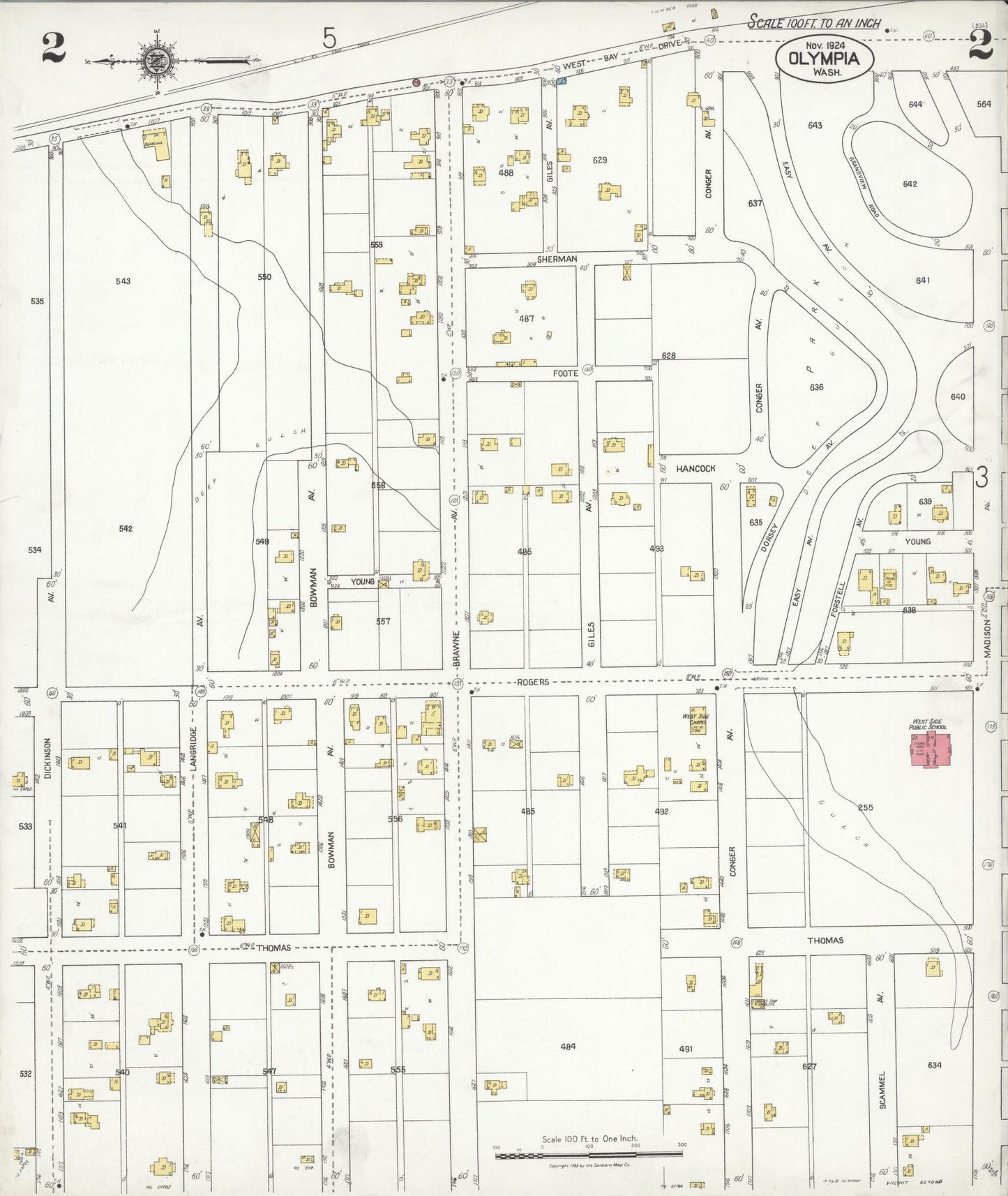 Sanborn Fire Insurance Map from Olympia, Thurston County, Washington (1924), Sheet #0002 - Historic Sanborn Fire Insurance Map Print, vintage old map wall art, antique decor, genealogy gift, Washington Washington map
