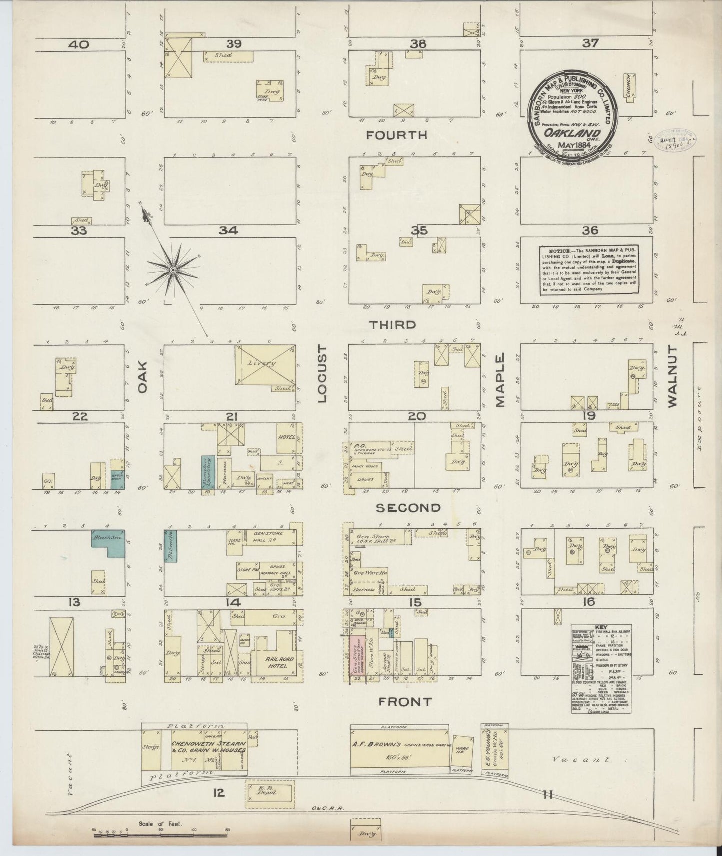 Sanborn Fire Insurance Map from Oakland, Douglas County, Oregon (1884), Sheet #0001 - Historic Sanborn Fire Insurance Map Print, vintage old map wall art, antique decor, genealogy gift, Oregon Oregon map