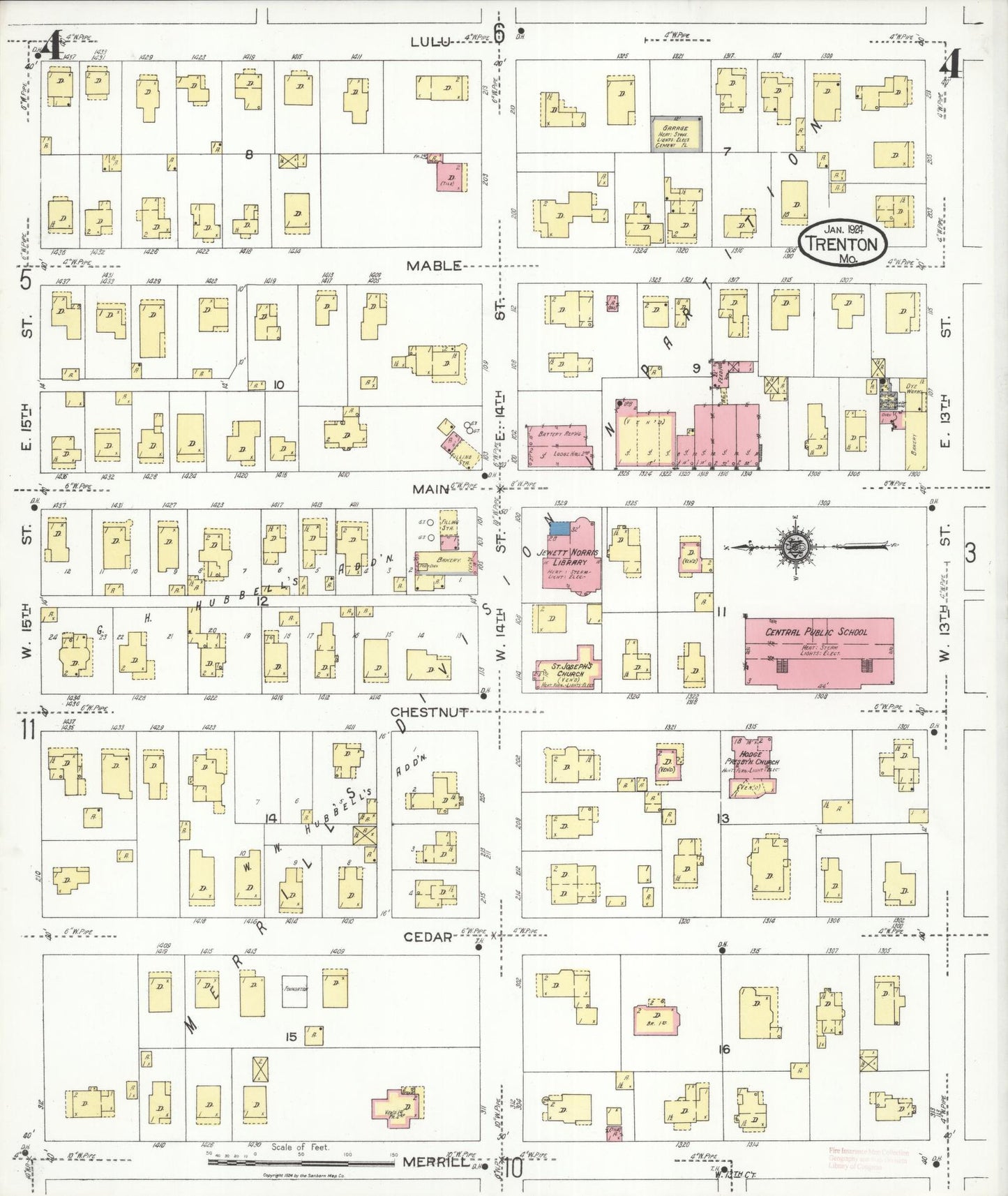Sanborn Fire Insurance Map from Trenton, Grundy County, Missouri (1924), Sheet #0004 - Historic Sanborn Fire Insurance Map Print, vintage old map wall art, antique decor, genealogy gift, Missouri Missouri map