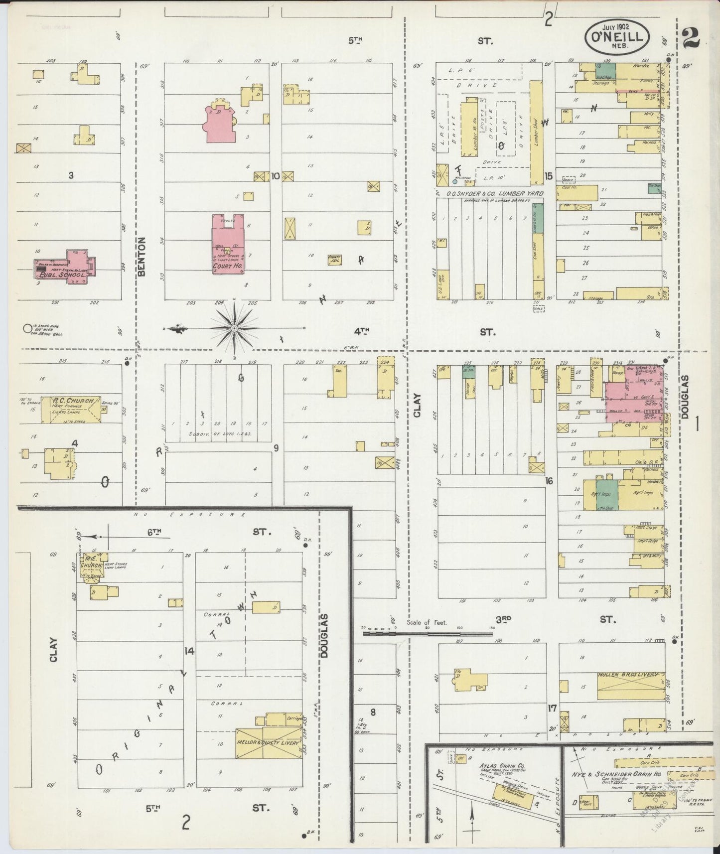 Sanborn Fire Insurance Map from O'Neill, Holt County, Nebraska (1902), Sheet #0002 - Complete Map Set gallery image, historic Sanborn map, vintage wall art, Nebraska Nebraska
