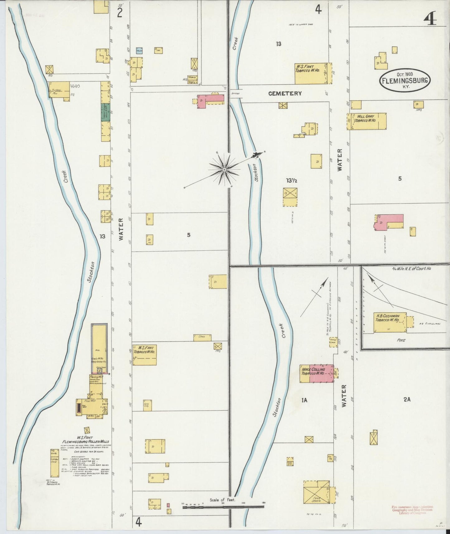Sanborn Fire Insurance Map from Flemingsburg, Fleming County, Kentucky (1903), Sheet #0004 - Historic Sanborn Fire Insurance Map Print, vintage old map wall art, antique decor, genealogy gift, Kentucky Kentucky map