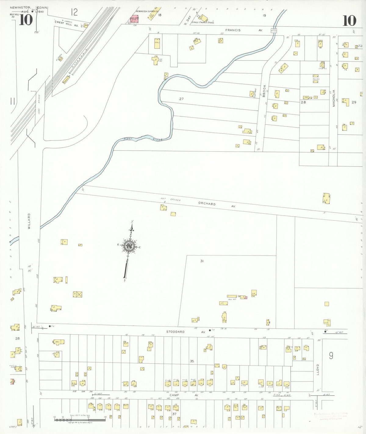 Sanborn Fire Insurance Map from Newington, Hartford County, Connecticut (1941), Sheet #0010 - Historic Sanborn Fire Insurance Map Print, vintage old map wall art, antique decor, genealogy gift, Connecticut Connecticut map