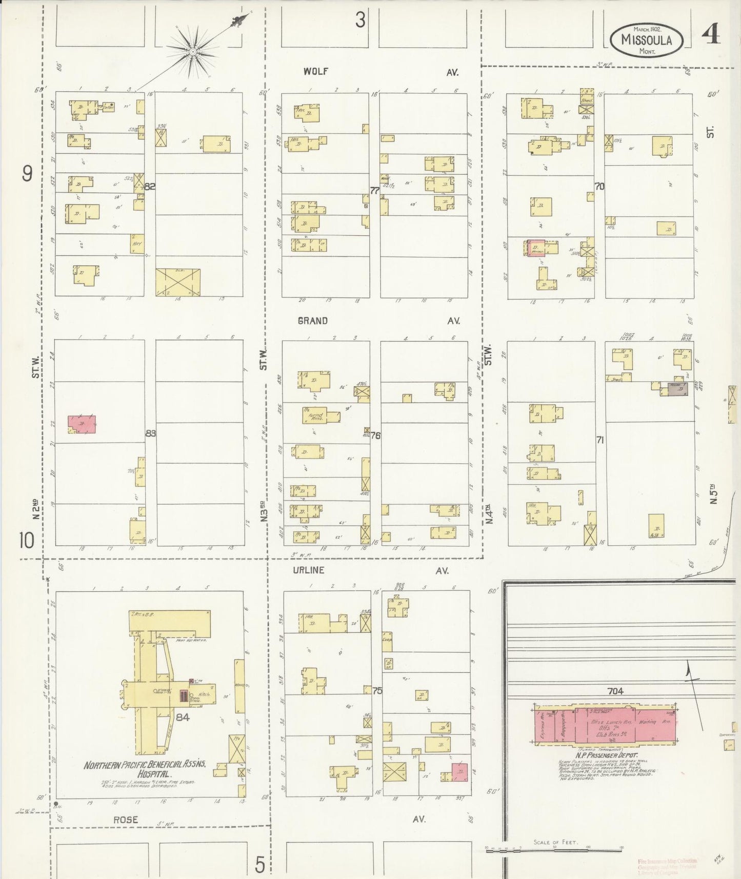 Sanborn Fire Insurance Map from Missoula, Missoula County, Montana (1902), Sheet #0004 - Historic Sanborn Fire Insurance Map Print, vintage old map wall art, antique decor, genealogy gift, Montana Montana map