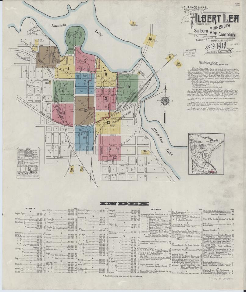 Sanborn Fire Insurance Map from Albert Lea, Freeborn County, Minnesota. (1918) – Map View