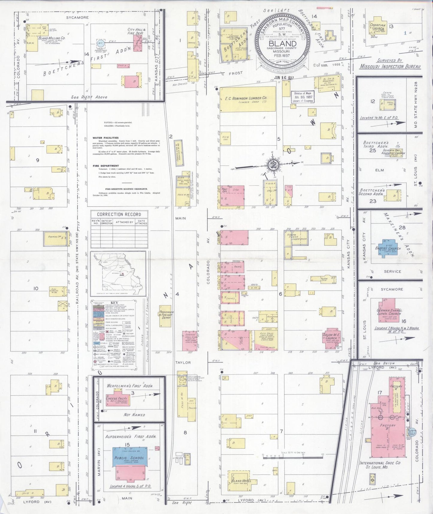 Sanborn Fire Insurance Map from Bland, Gasconade County, Missouri (1937), Sheet #0001 - Historic Sanborn Fire Insurance Map Print, vintage old map wall art, antique decor, genealogy gift, Missouri Missouri map