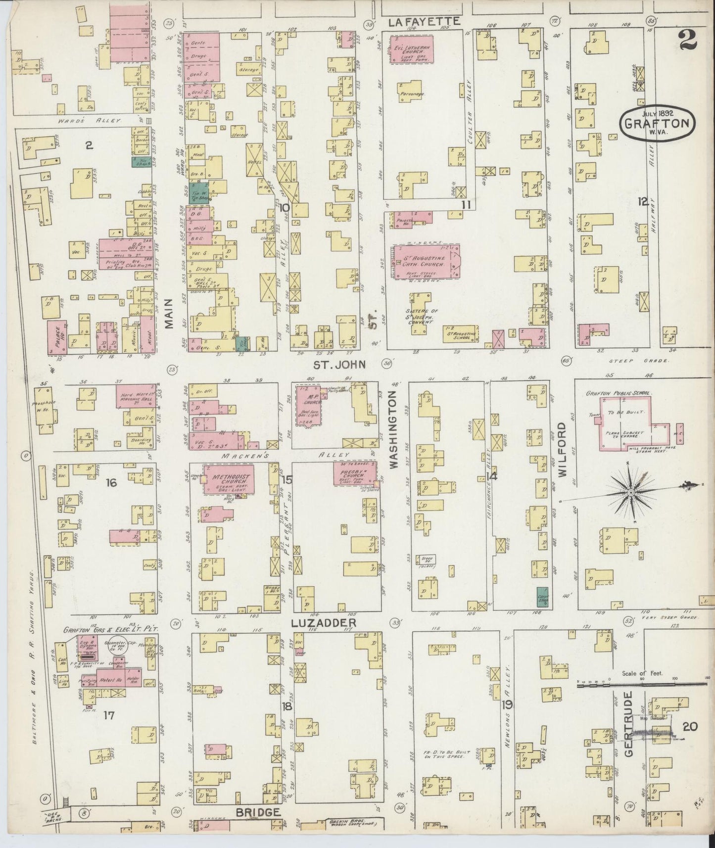 Sanborn Fire Insurance Map from Grafton, Taylor County, West Virginia (1892), Sheet #0002 - Complete Map Set gallery image, historic Sanborn map, vintage wall art, West Virginia West Virginia