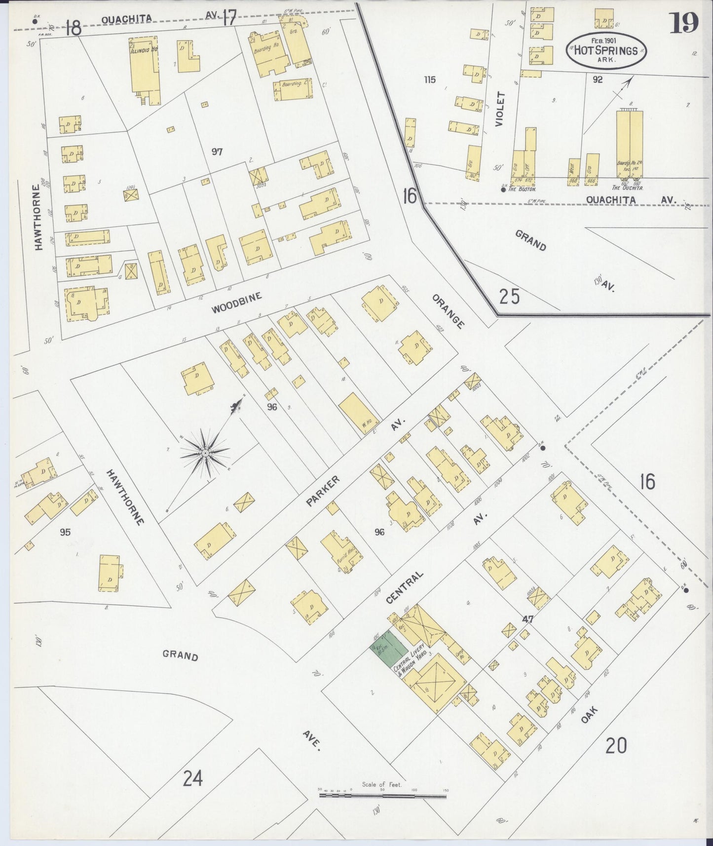 Sanborn Fire Insurance Map from Hot Springs, Garland County, Arkansas (1901), Sheet #0019 - Historic Sanborn Fire Insurance Map Print, vintage old map wall art, antique decor, genealogy gift, Arkansas Arkansas map