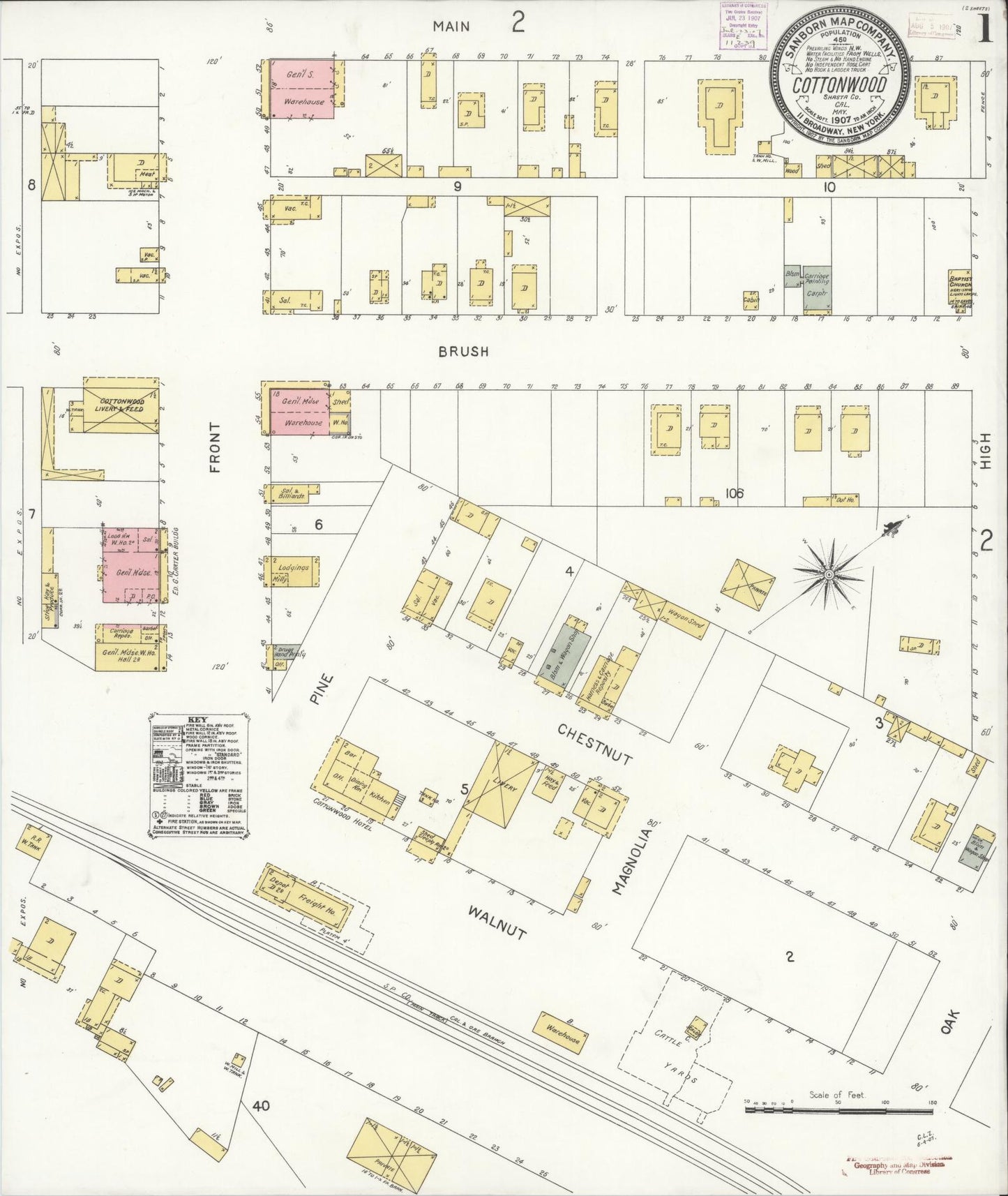 Sanborn Fire Insurance Map from Cottonwood, Shasta County, California (1907), Sheet #0001 - Historic Sanborn Fire Insurance Map Print, vintage old map wall art, antique decor, genealogy gift, California California map