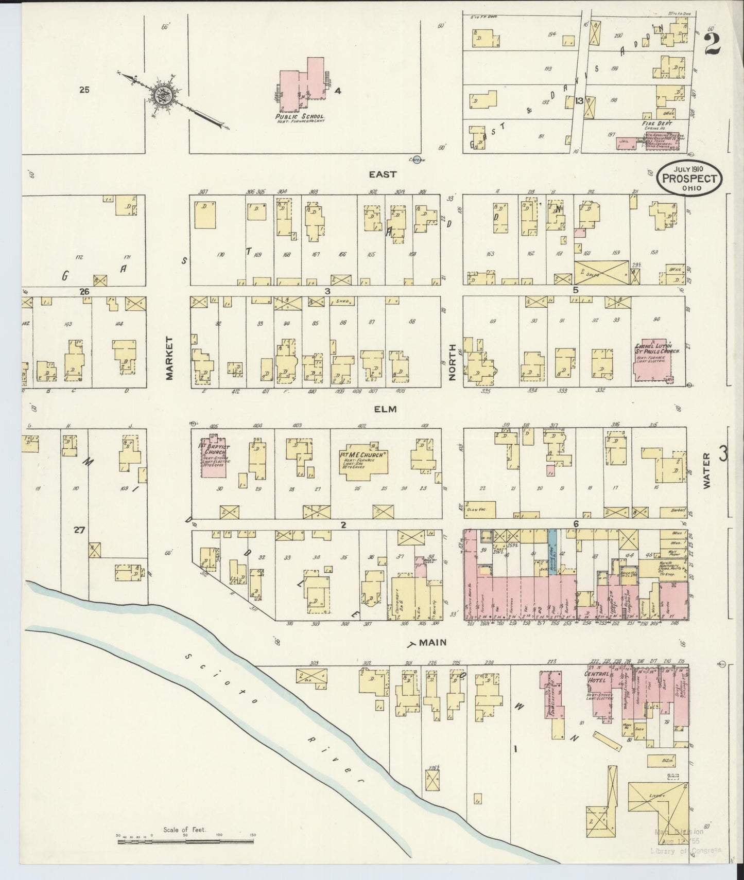 Sanborn Fire Insurance Map from Prospect, Marion County, Ohio (1910), Sheet #0002 - Historic Sanborn Fire Insurance Map Print, vintage old map wall art, antique decor, genealogy gift, Ohio Ohio map