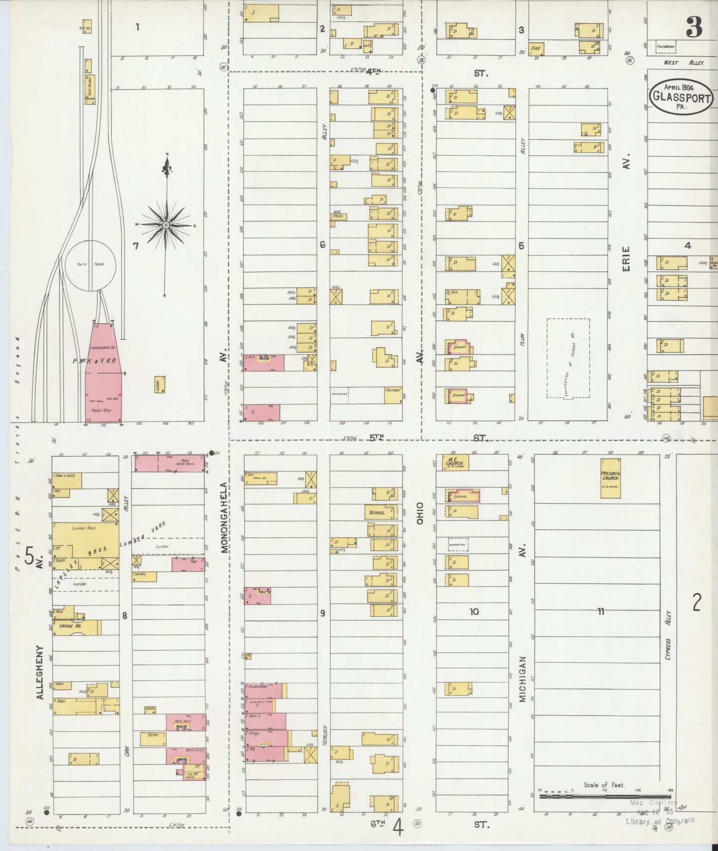 Sanborn Fire Insurance Map from Glassport, Allegheny County, Pennsylvania (1904), Sheet #0003 - Historic Sanborn Fire Insurance Map Print, vintage old map wall art, antique decor, genealogy gift, Pennsylvania Pennsylvania map
