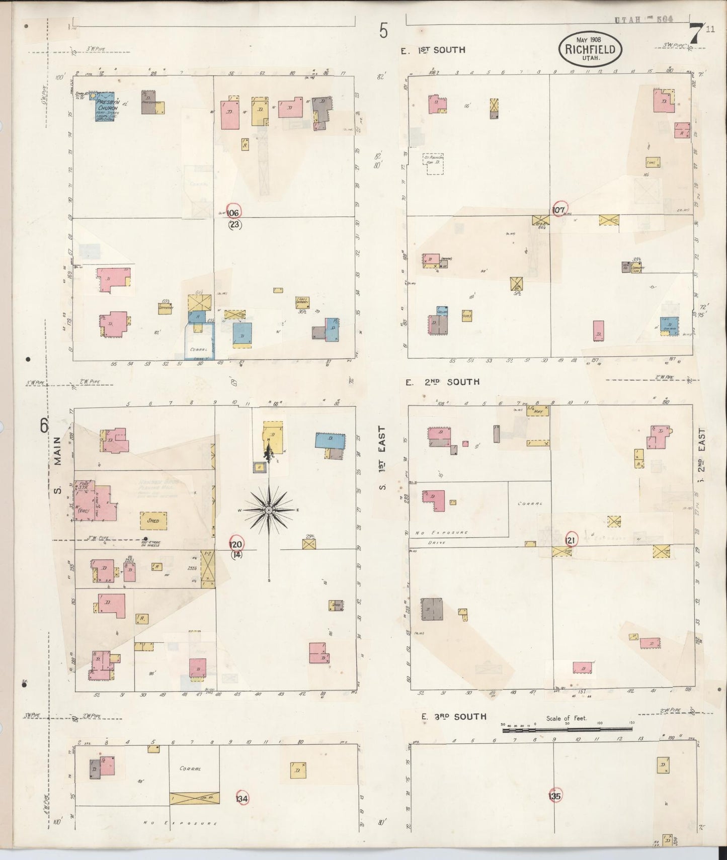Sanborn Fire Insurance Map from Richfield, Sevier County, Utah (1930), Sheet #0007 - Historic Sanborn Fire Insurance Map Print, vintage old map wall art, antique decor, genealogy gift, Utah Utah map