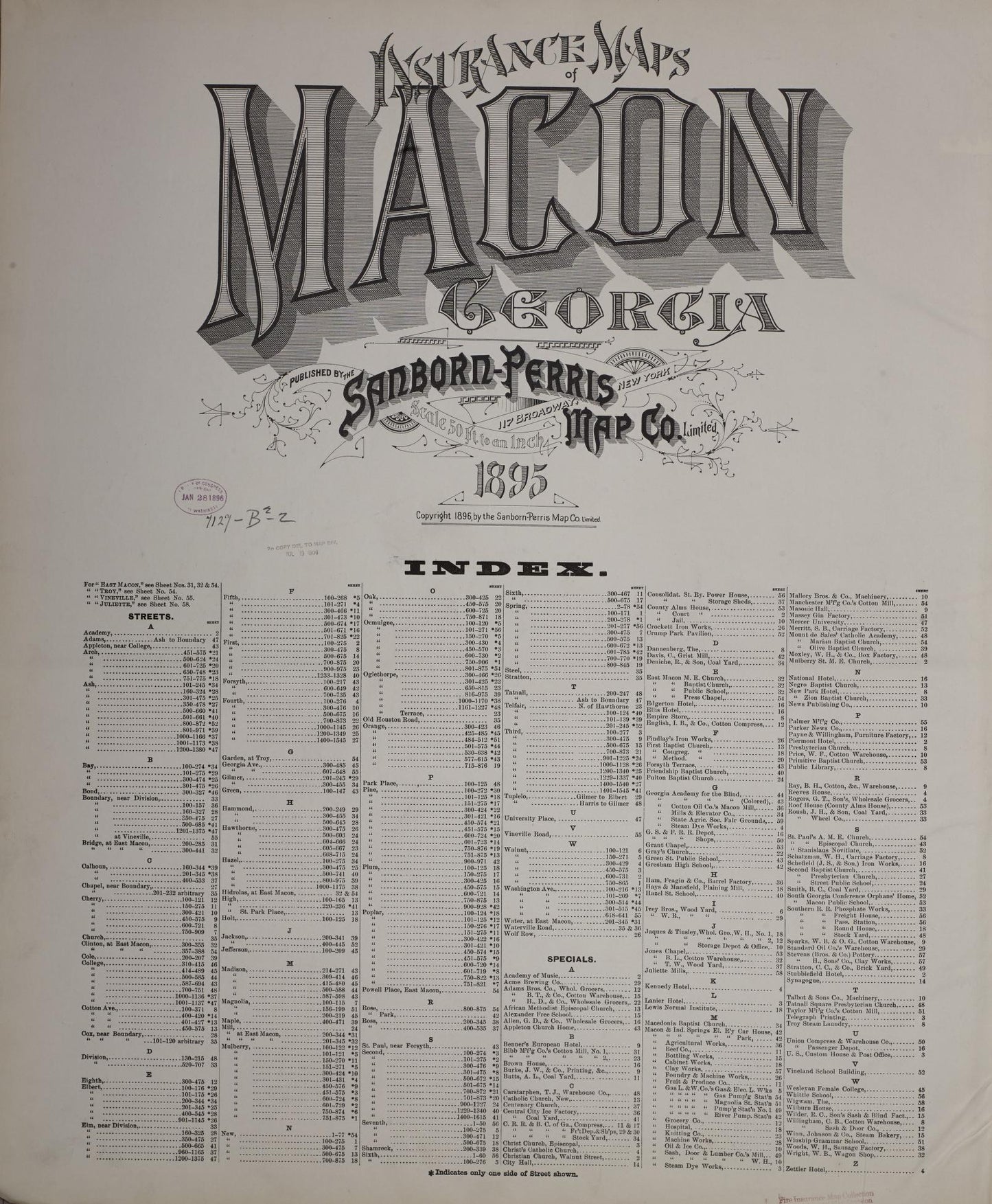 Sanborn Fire Insurance Map from Macon, Bibb and Jones County, Georgia (1895), Sheet #0001 - Historic Sanborn Fire Insurance Map Print, vintage old map wall art, antique decor, genealogy gift, Georgia Georgia map
