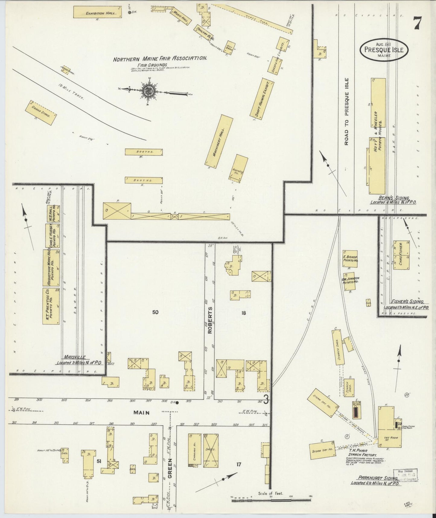Sanborn Fire Insurance Map from Presque Isle, Aroostook County, Maine (1911), Sheet #0007 - Historic Sanborn Fire Insurance Map Print, vintage old map wall art, antique decor, genealogy gift, Maine Maine map
