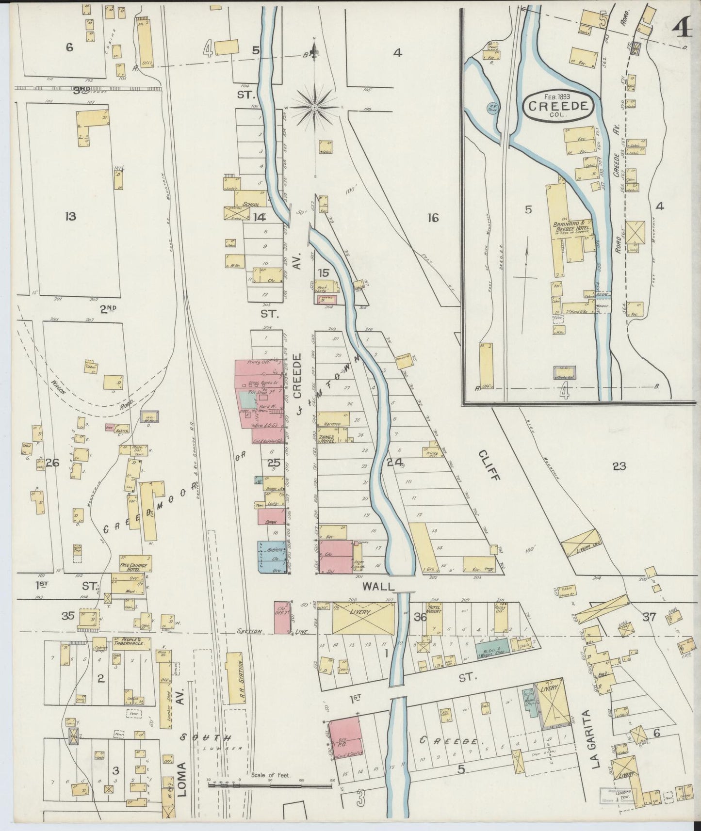 Sanborn Fire Insurance Map from Creede, Mineral County, Colorado (1893), Sheet #0004 - Historic Sanborn Fire Insurance Map Print, vintage old map wall art, antique decor, genealogy gift, Colorado Colorado map