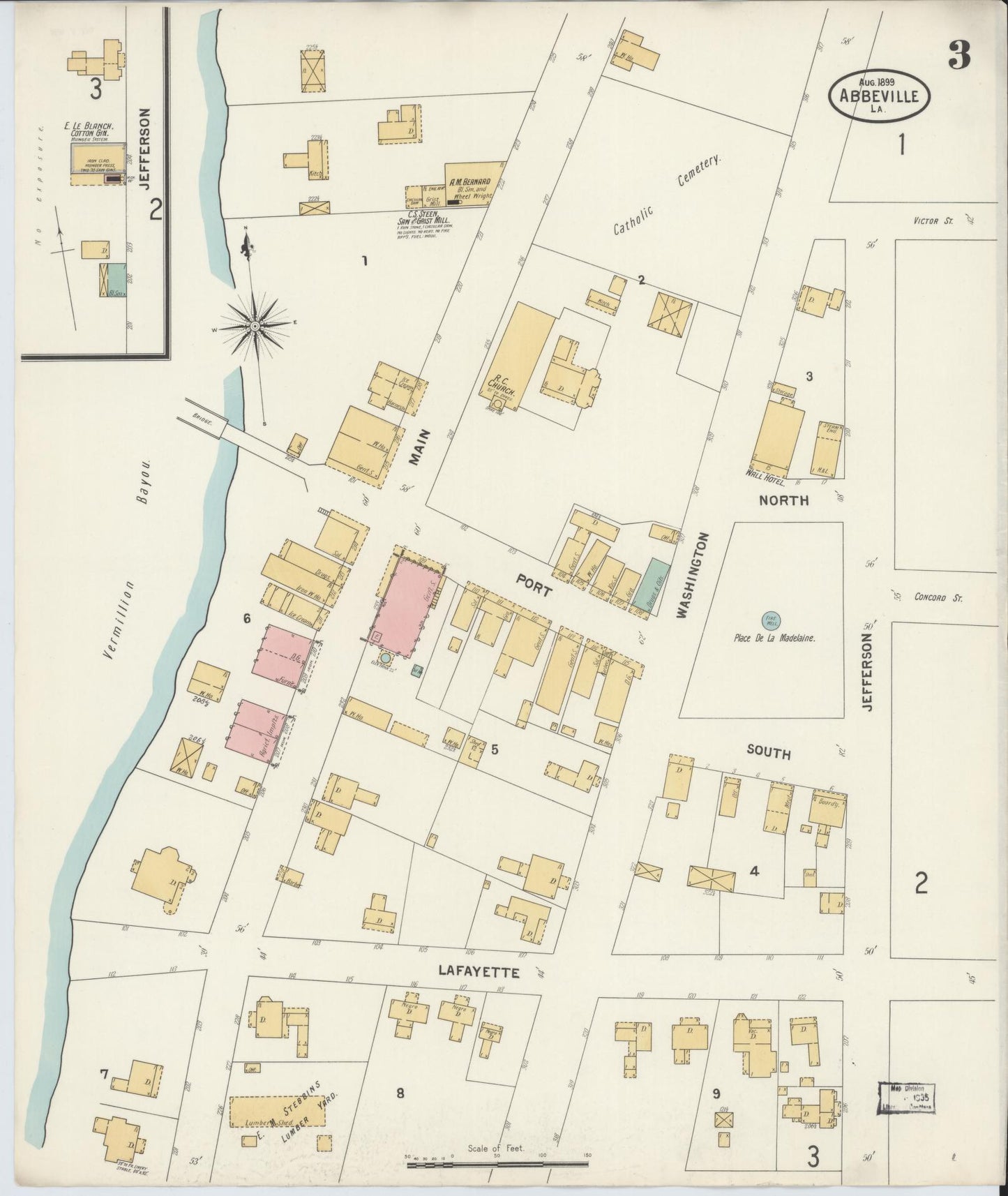 Sanborn Fire Insurance Map from Abbeville, Vermilion Parish, Louisiana (1899), Sheet #0003 - Complete Map Set gallery image, historic Sanborn map, vintage wall art, Louisiana Louisiana
