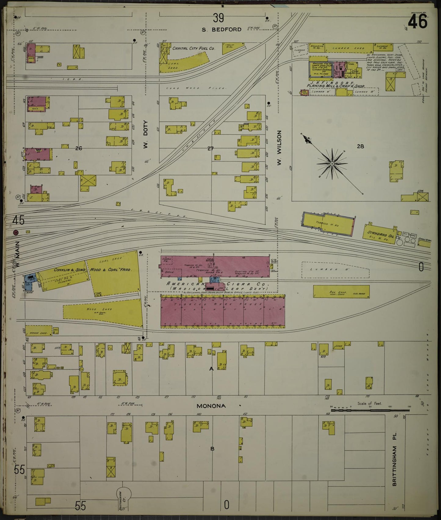 Sanborn Fire Insurance Map from Madison, Dane County, Wisconsin (1908), Sheet #0046 - Historic Sanborn Fire Insurance Map Print, vintage old map wall art, antique decor, genealogy gift, Wisconsin Wisconsin map