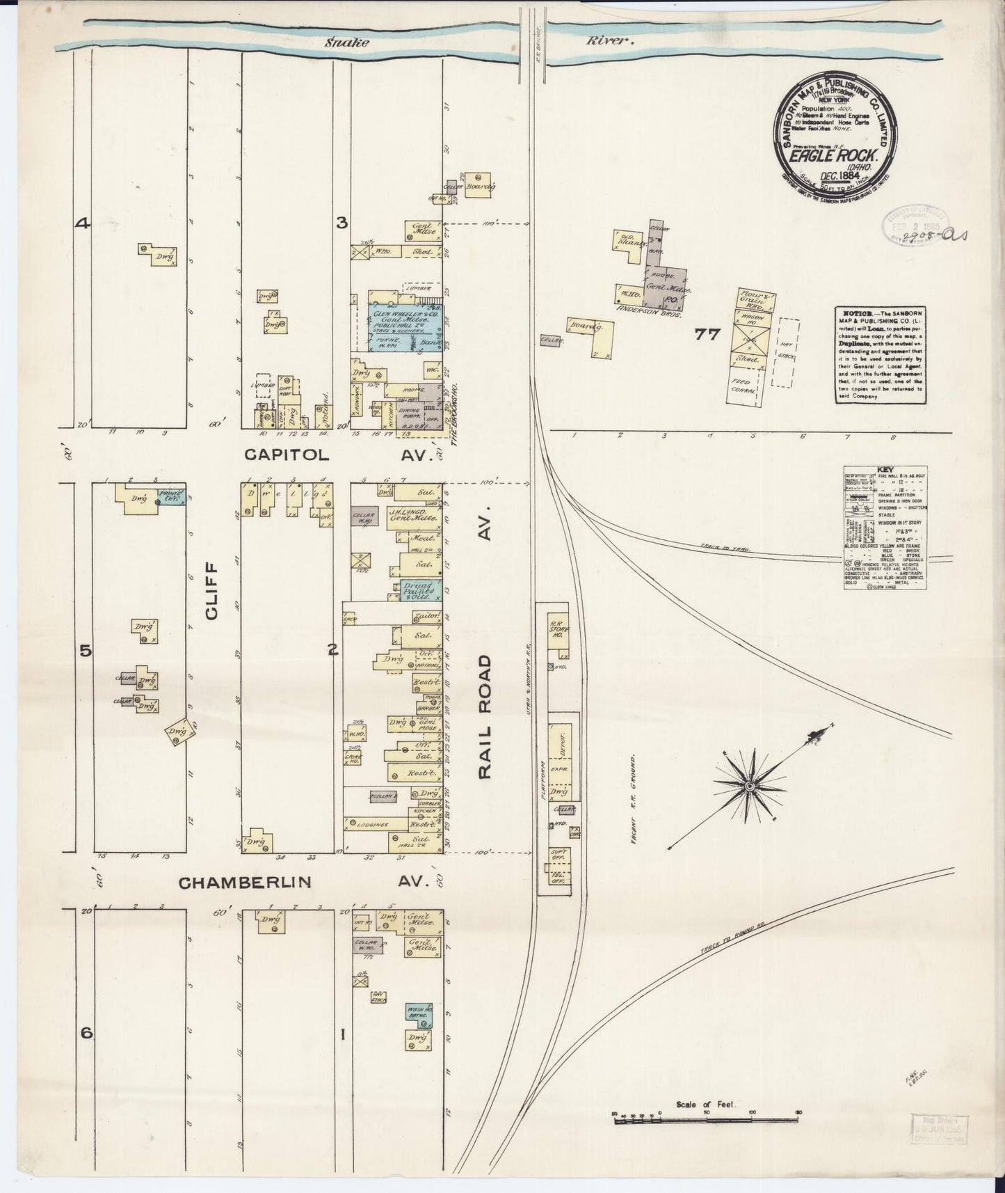 Sanborn Fire Insurance Map from Eagle Rock, Bingham County, Idaho (1884), Sheet #0001 - Historic Sanborn Fire Insurance Map Print, vintage old map wall art, antique decor, genealogy gift, Idaho Idaho map