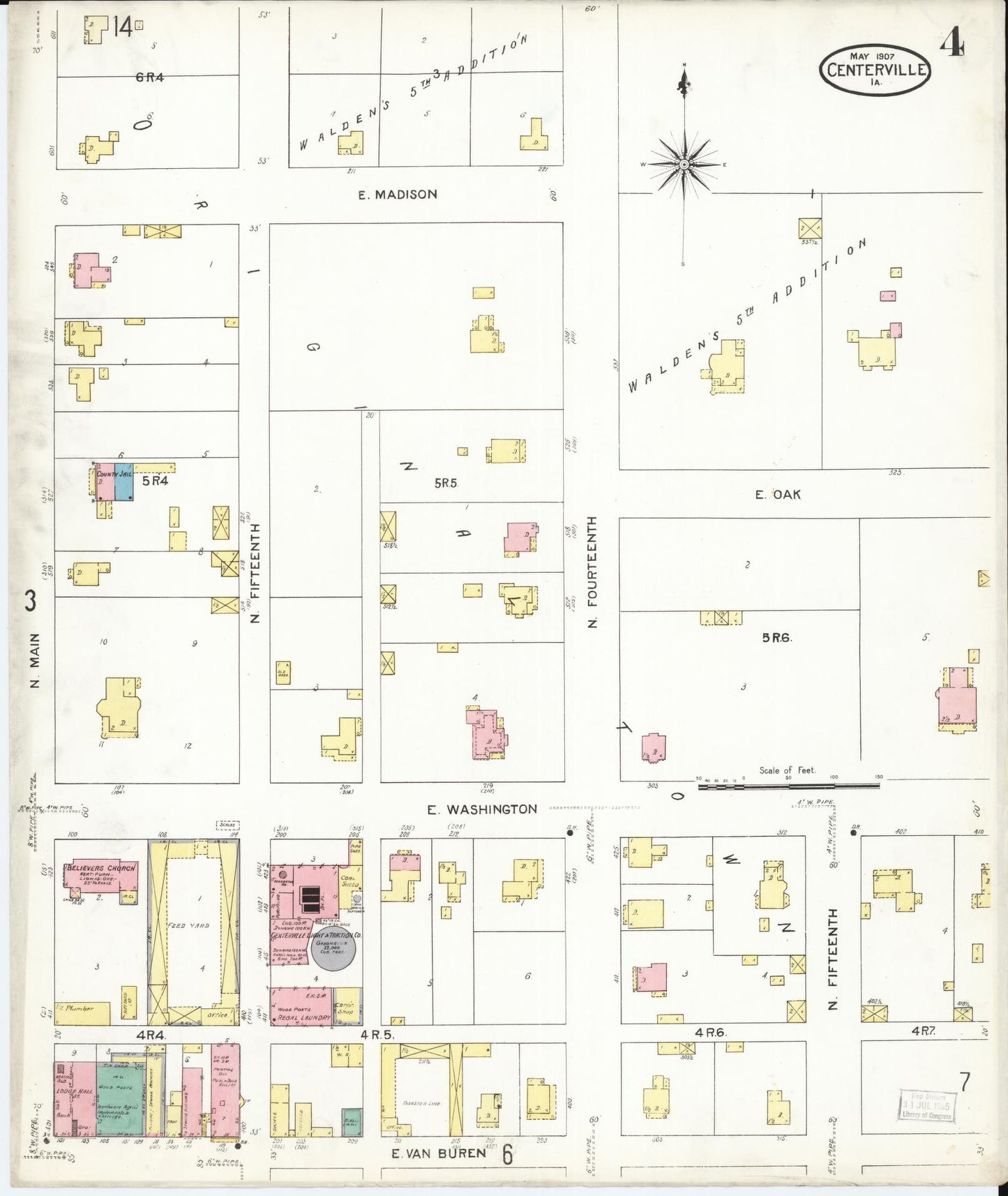 Sanborn Fire Insurance Map from Centerville, Appanoose County, Iowa (1907), Sheet #0004 - Historic Sanborn Fire Insurance Map Print, vintage old map wall art