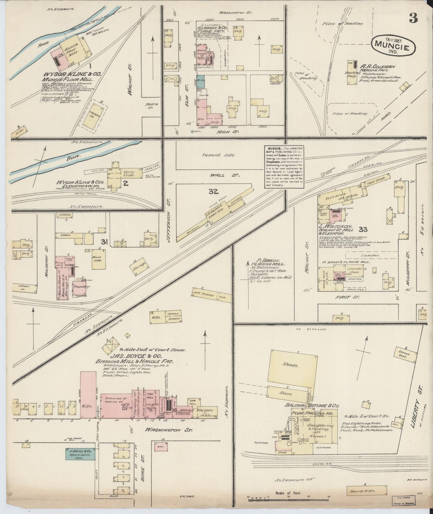 Sanborn Fire Insurance Map from Muncie, Delaware County, Indiana (1883), Sheet #0003 - Complete Map Set gallery image, historic Sanborn map, vintage wall art, Muncie Delaware