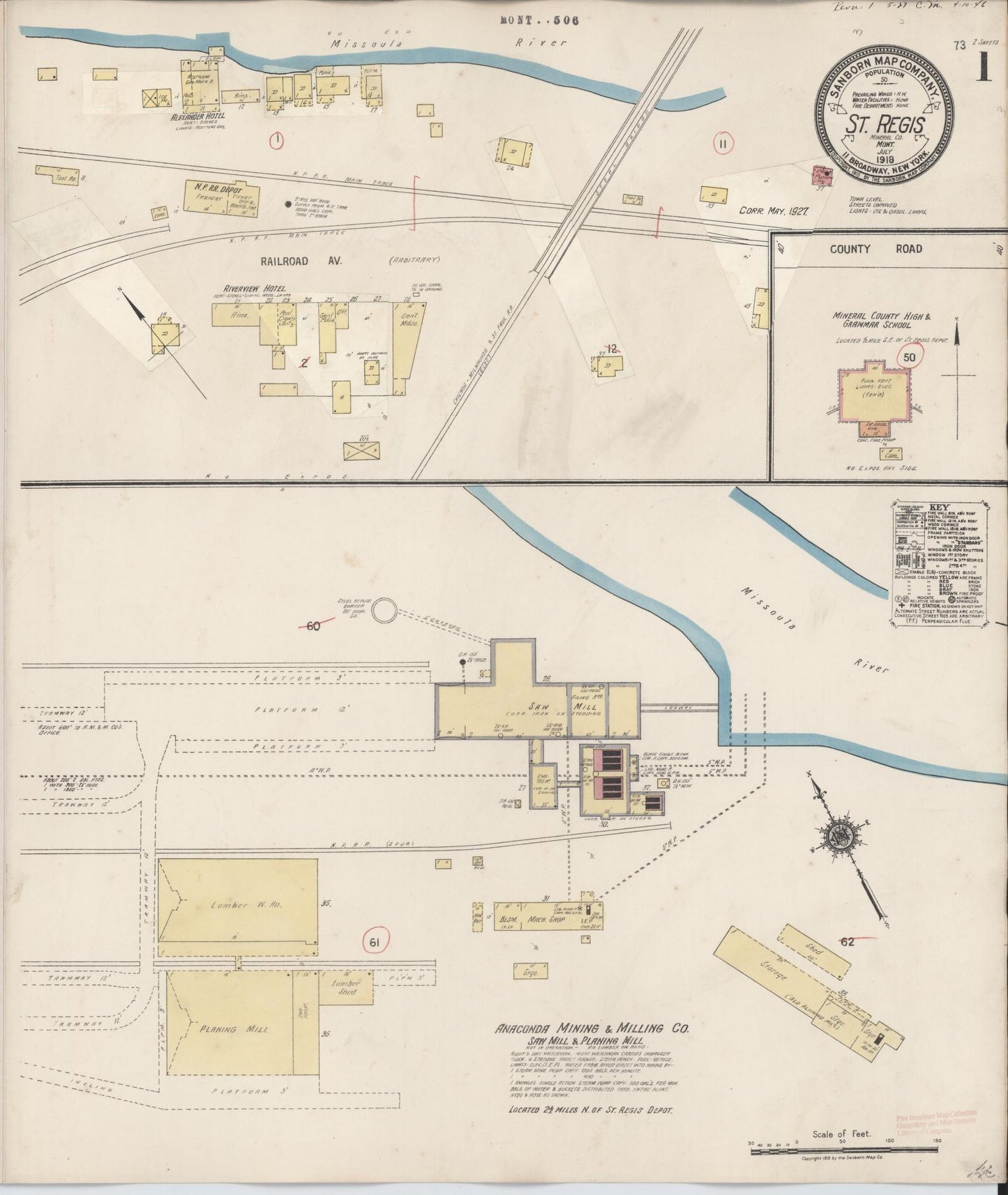 Sanborn Fire Insurance Map from Saint Regis, Mineral County, Montana (1927), Sheet #0001 - Historic Sanborn Fire Insurance Map Print, vintage old map wall art, antique decor, genealogy gift, Montana Montana map