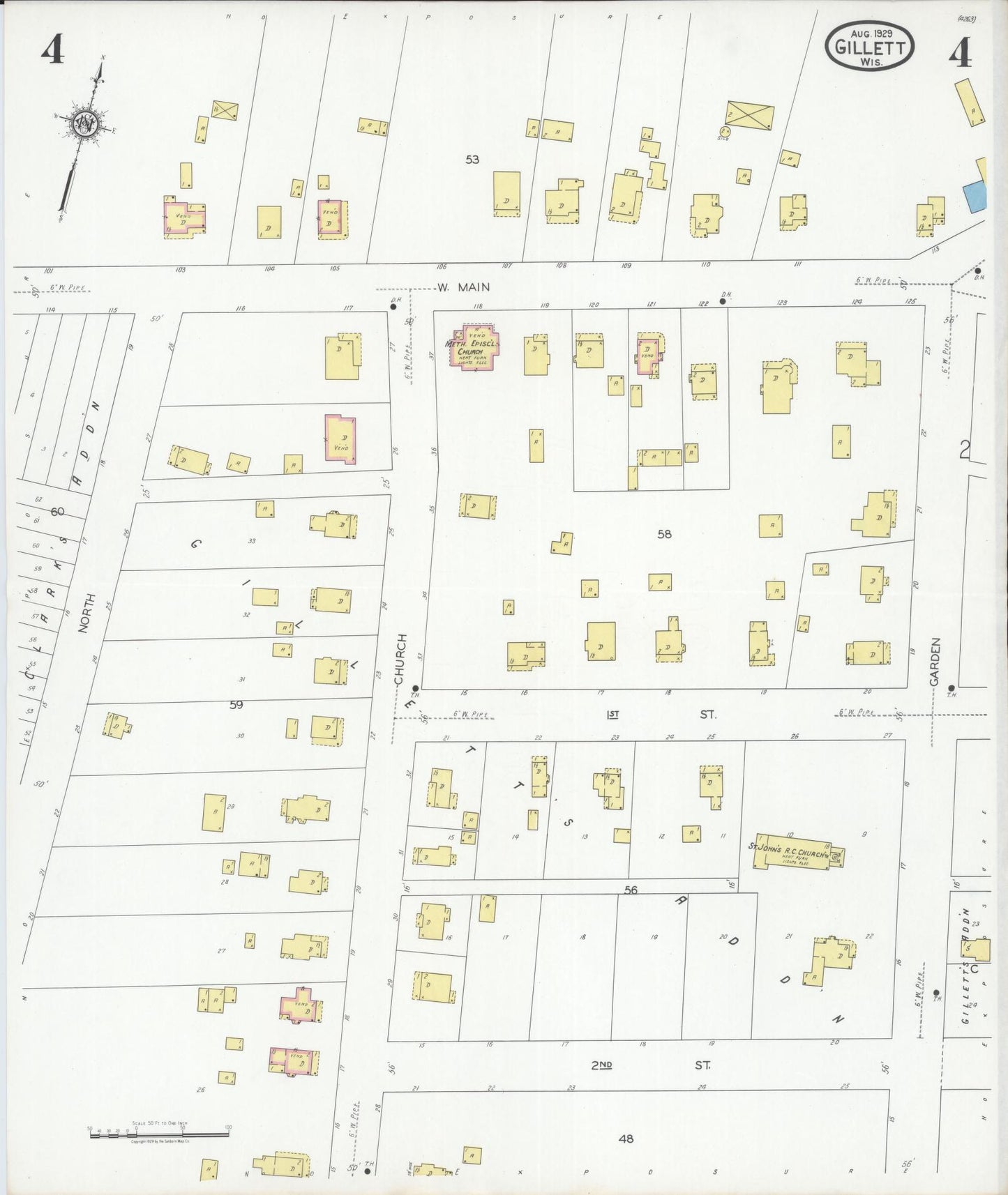Sanborn Fire Insurance Map from Gillett, Oconto County, Wisconsin (1929), Sheet #0004 - Historic Sanborn Fire Insurance Map Print, vintage old map wall art, antique decor, genealogy gift, Wisconsin Wisconsin map
