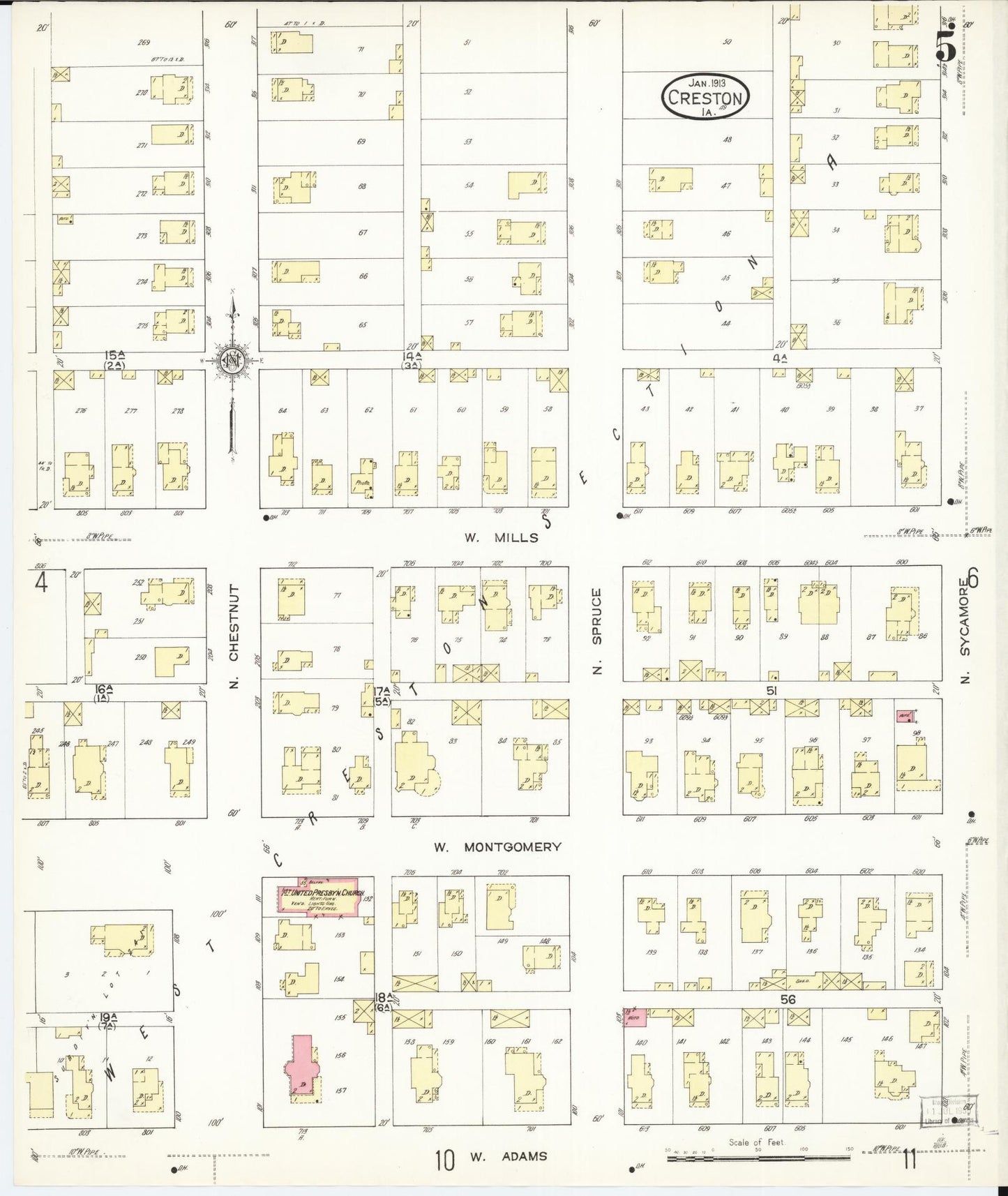 Sanborn Fire Insurance Map from Creston, Union County, Iowa (1913), Sheet #0005 - Historic Sanborn Fire Insurance Map Print, vintage old map wall art