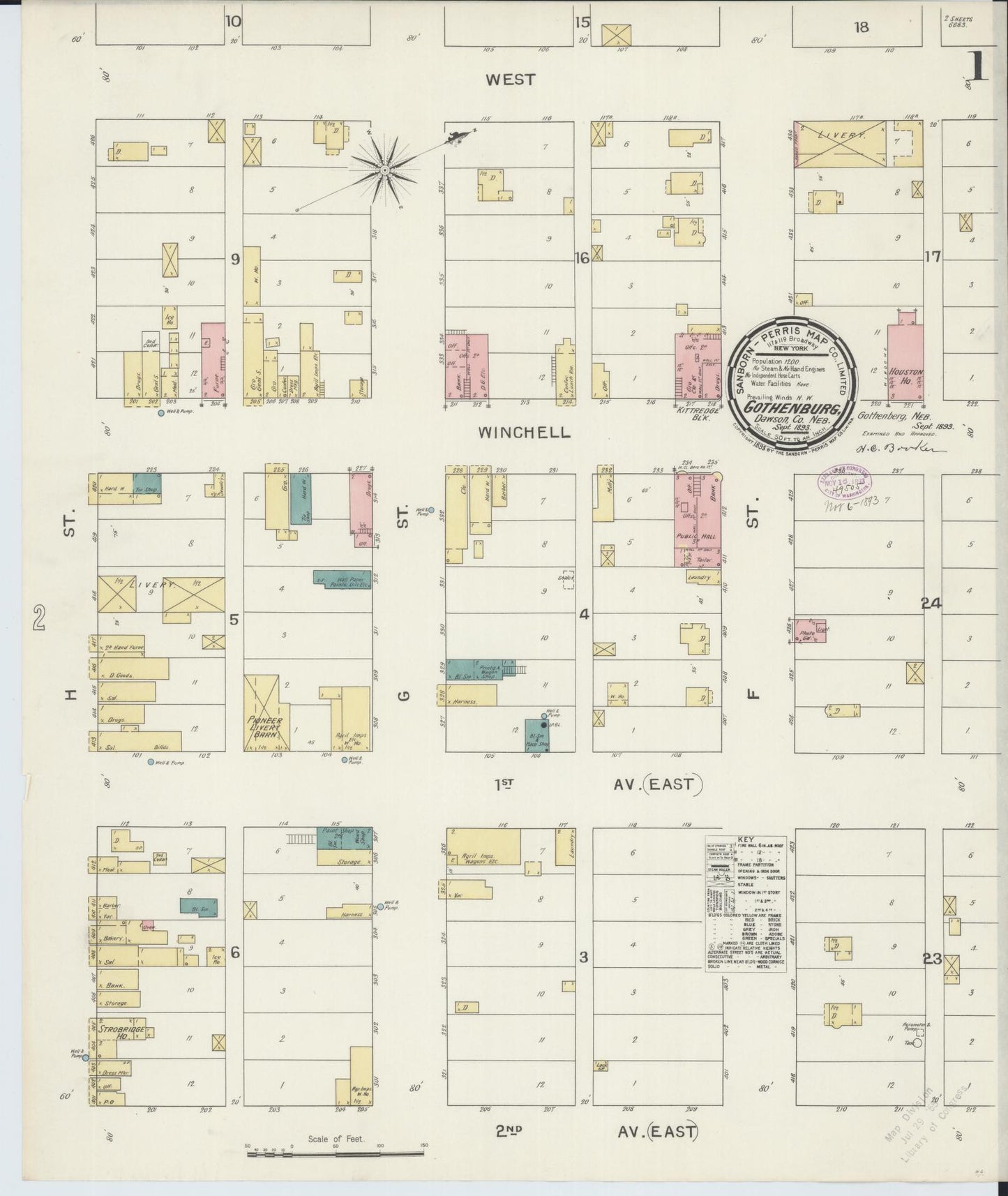 Sanborn Fire Insurance Map from Gothenburg, Dawson County, Nebraska (1893), Sheet #0001 - Historic Sanborn Fire Insurance Map Print, vintage old map wall art, antique decor, genealogy gift, Nebraska Nebraska map