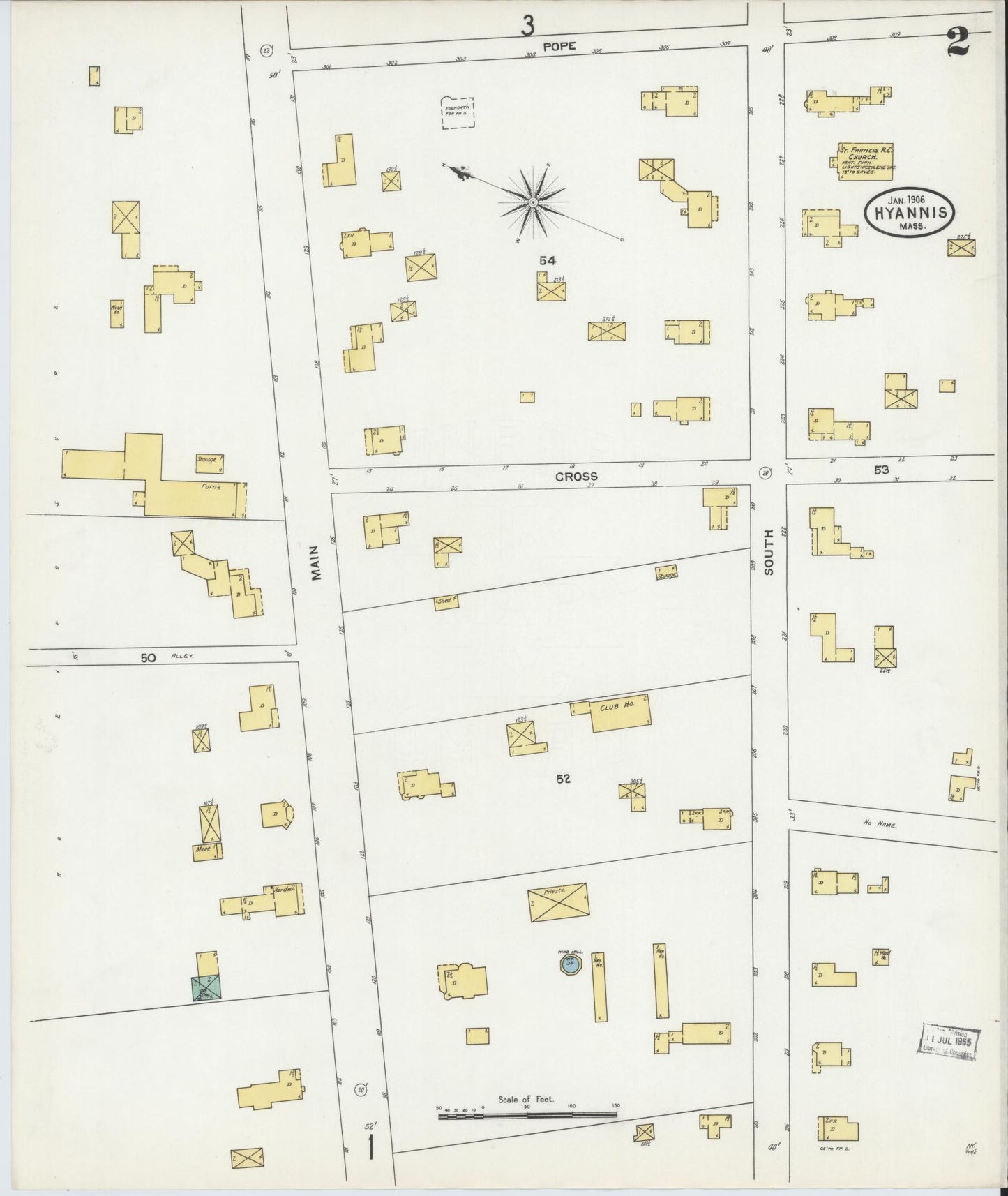Sanborn Fire Insurance Map from Hyannis, Barnstable County, Massachusetts (1906), Sheet #0002 - Historic Sanborn Fire Insurance Map Print, vintage old map wall art, antique decor, genealogy gift, Massachusetts Massachusetts map