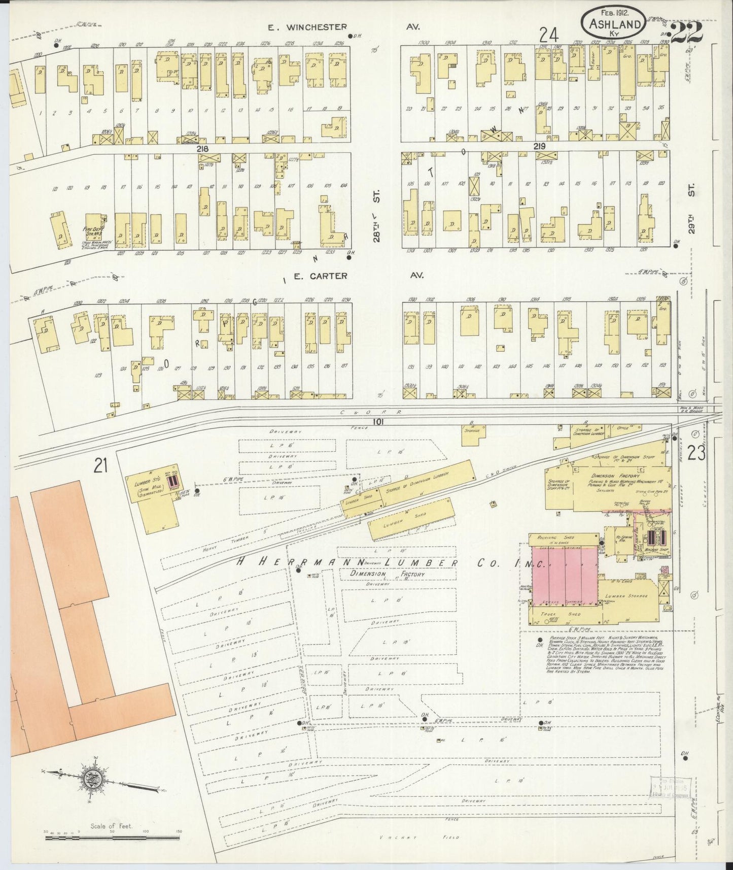 Sanborn Fire Insurance Map from Ashland, Boyd County, Kentucky (1912), Sheet #0022 - Historic Sanborn Fire Insurance Map Print, vintage old map wall art, antique decor, genealogy gift, Kentucky Kentucky map