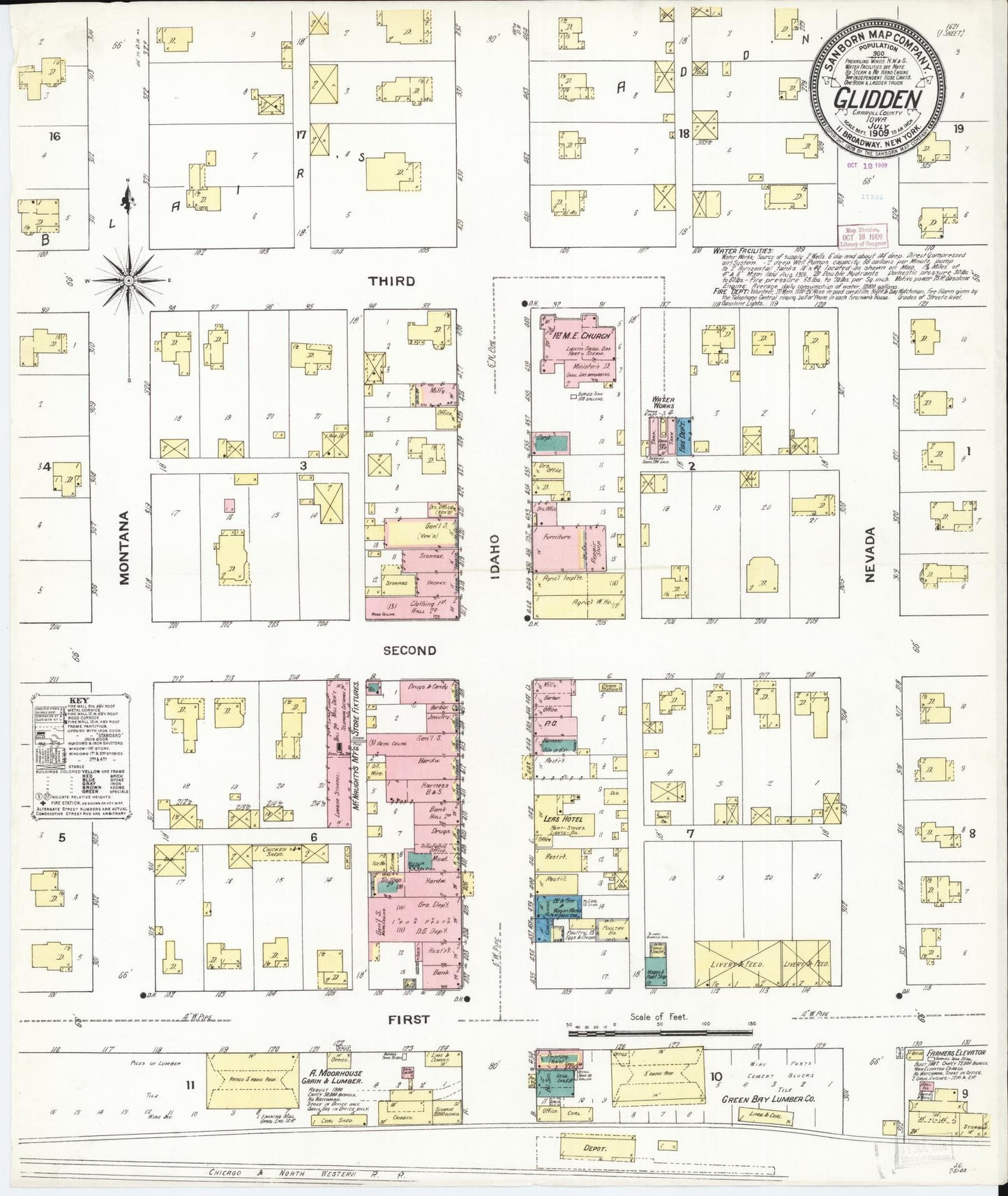 Sanborn Fire Insurance Map from Glidden, Carroll County, Iowa (1909), Sheet #0001 - Historic Sanborn Fire Insurance Map Print, vintage old map wall art