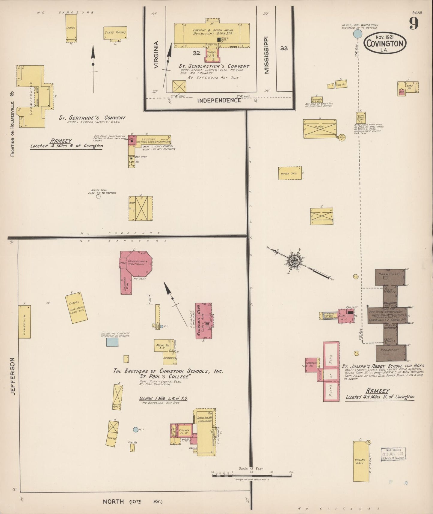 Sanborn Fire Insurance Map from Covington, Saint Tammany Parish, Louisiana (1921), Sheet #0009 - Complete Map Set gallery image, historic Sanborn map, vintage wall art, Louisiana Louisiana