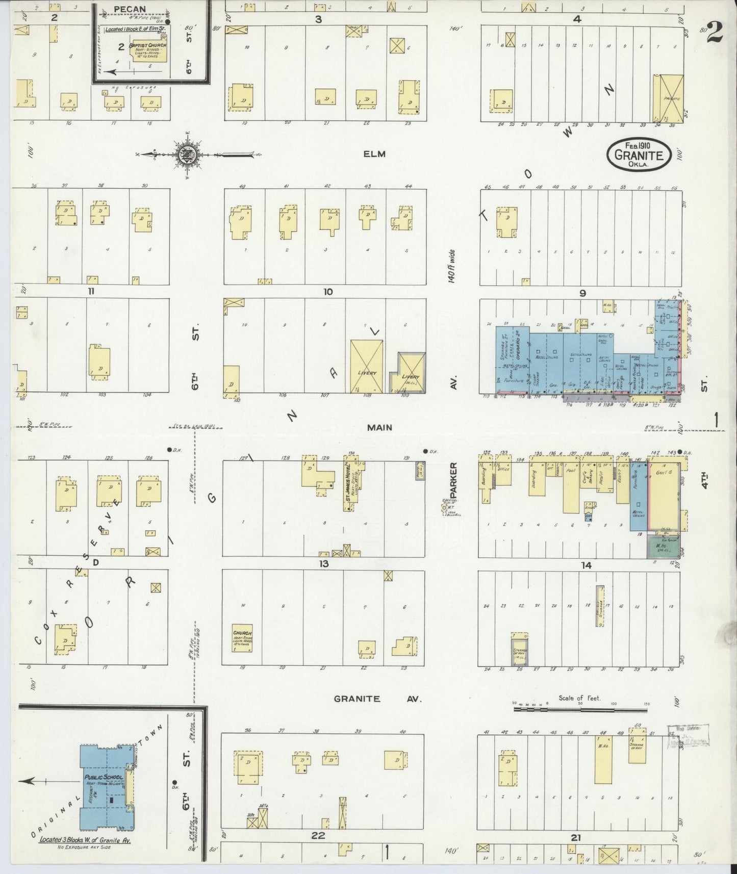 Sanborn Fire Insurance Map from Granite, Greer County, Oklahoma (1910), Sheet #0002 - Complete Map Set gallery image, historic Sanborn map, vintage wall art, Oklahoma Oklahoma