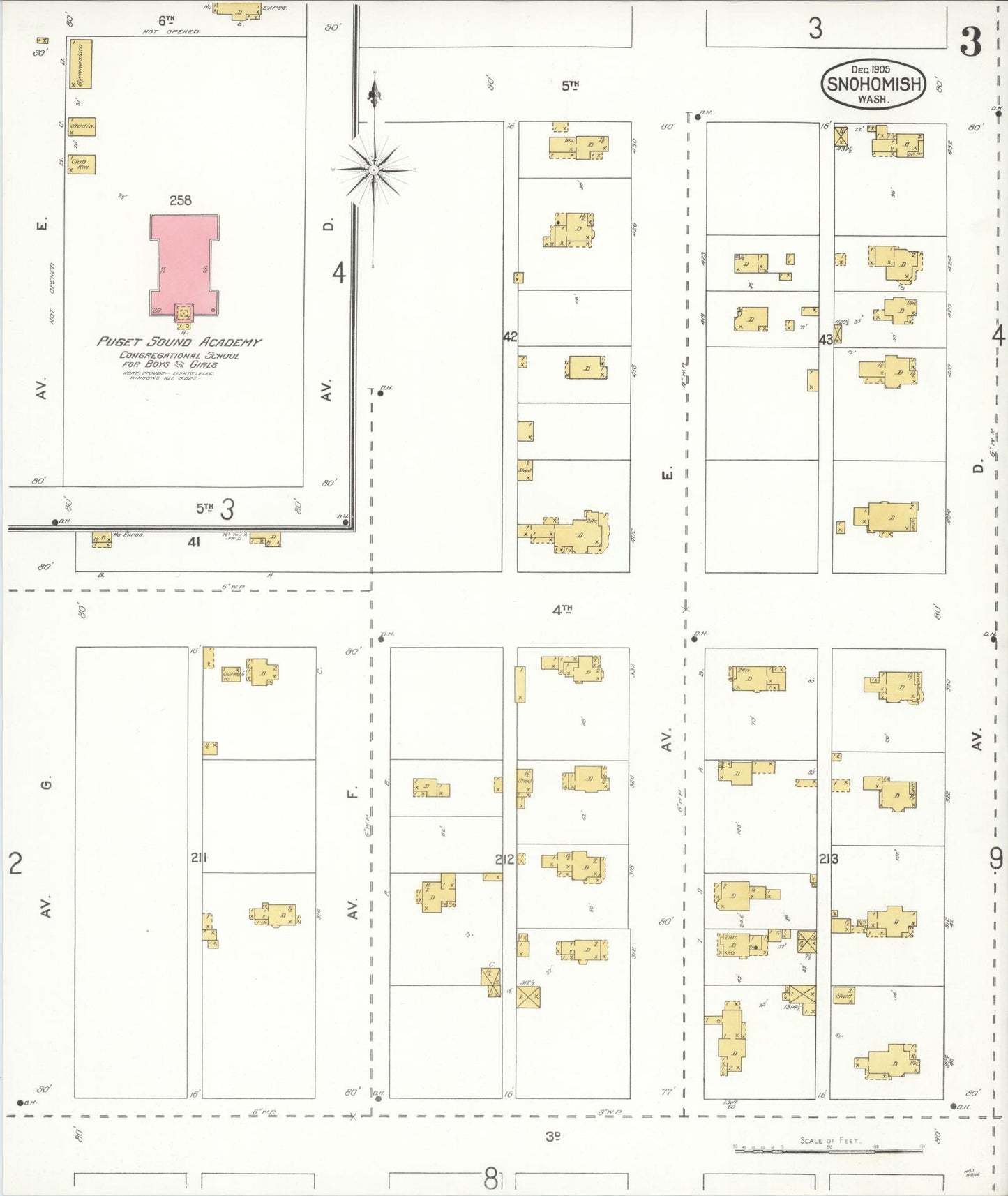 Sanborn Fire Insurance Map from Snohomish, Snohomish County, Washington (1905), Sheet #0003 - Historic Sanborn Fire Insurance Map Print, vintage old map wall art, antique decor, genealogy gift, Washington Washington map