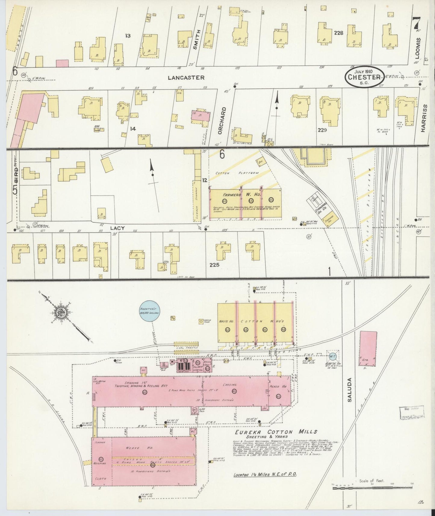 Sanborn Fire Insurance Map from Chester, Chester County, South Carolina (1910), Sheet #0007 - Historic Sanborn Fire Insurance Map Print, vintage old map wall art, antique decor, genealogy gift, South Carolina South Carolina map