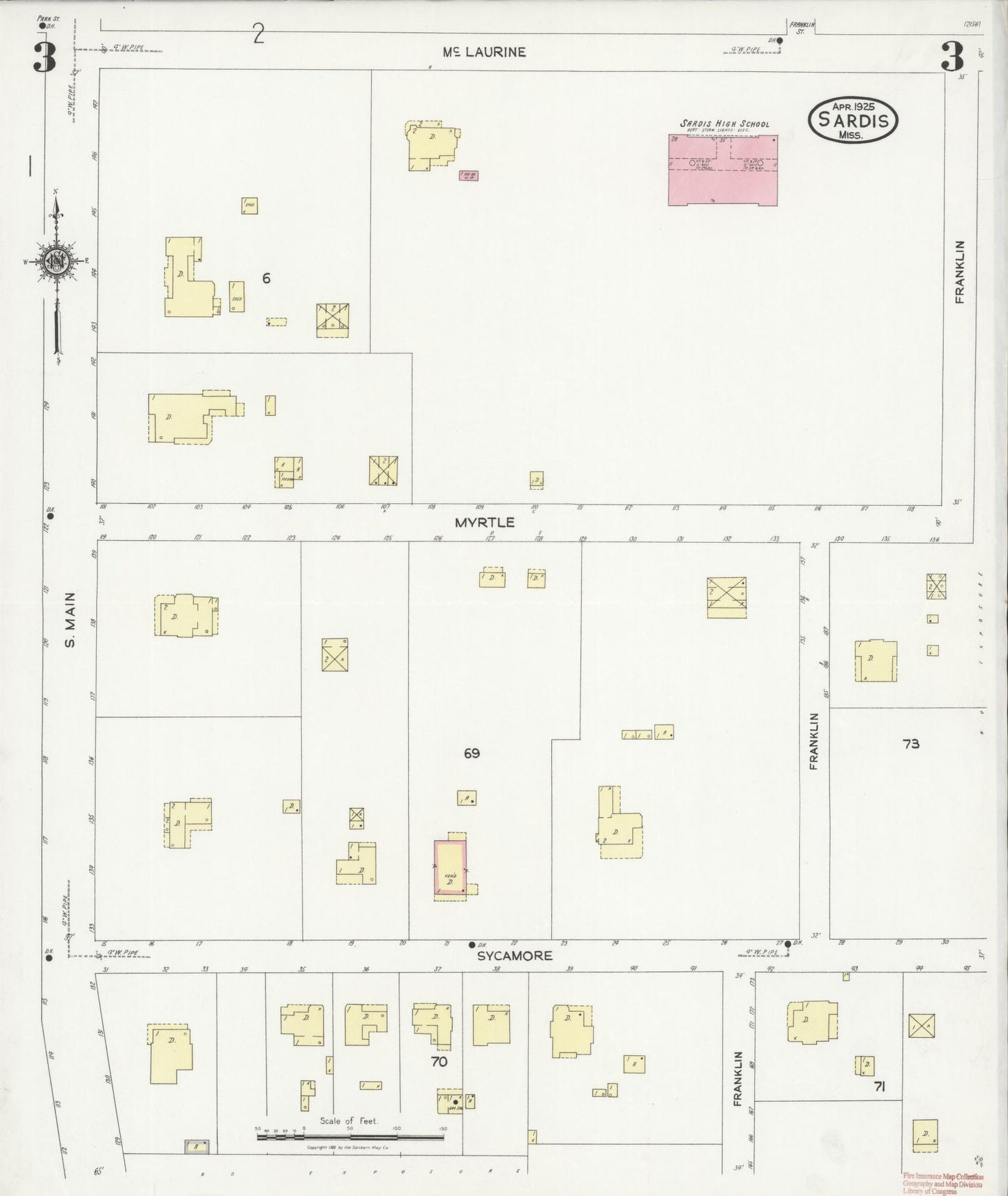 Sanborn Fire Insurance Map from Sardis, Panola County, Mississippi (1925), Sheet #0003 - Historic Sanborn Fire Insurance Map Print, vintage old map wall art, antique decor, genealogy gift, Mississippi Mississippi map