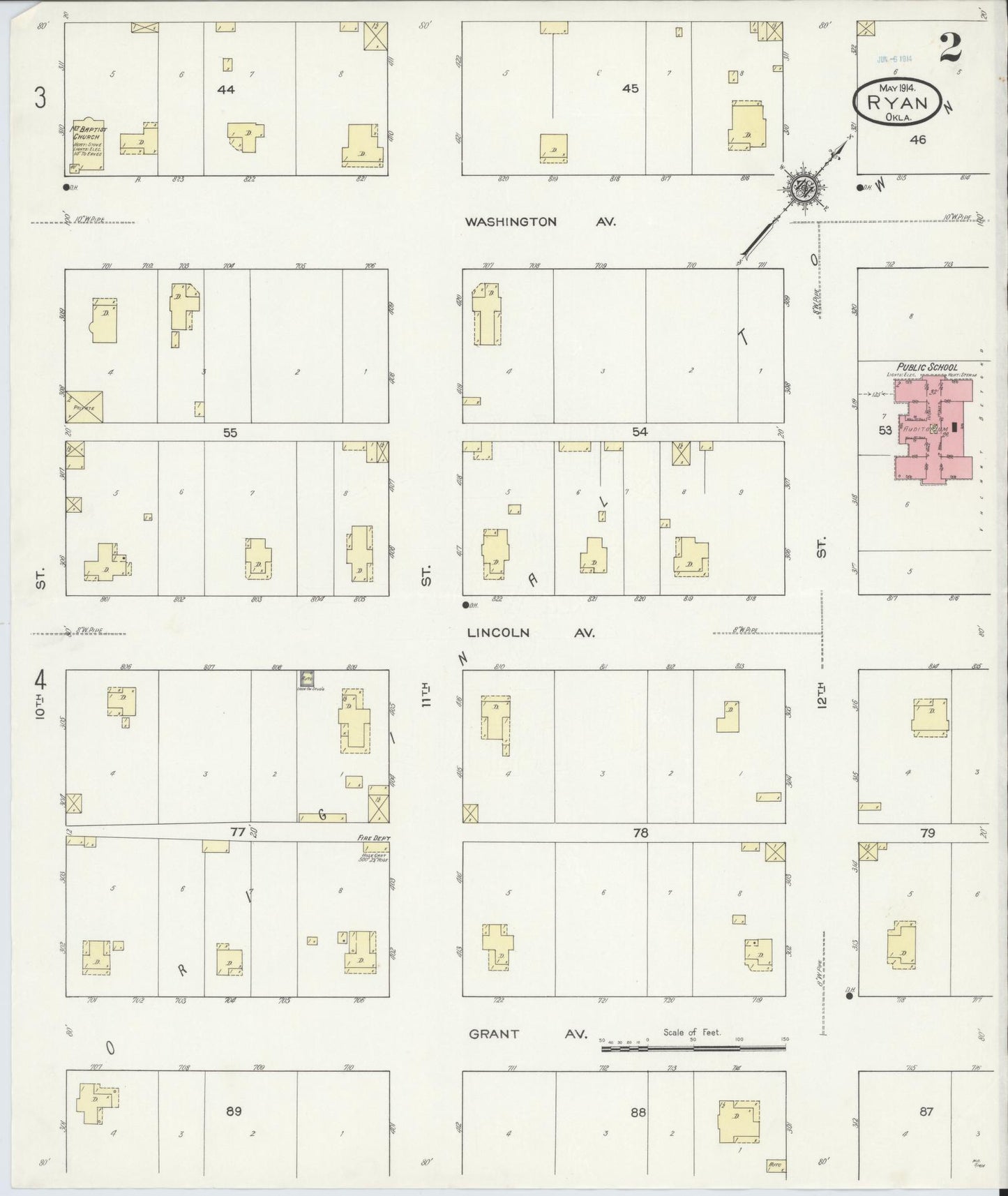 Sanborn Fire Insurance Map from Ryan, Jefferson County, Oklahoma (1914), Sheet #0002 - Historic Sanborn Fire Insurance Map Print, vintage old map wall art, antique decor, genealogy gift, Oklahoma Oklahoma map